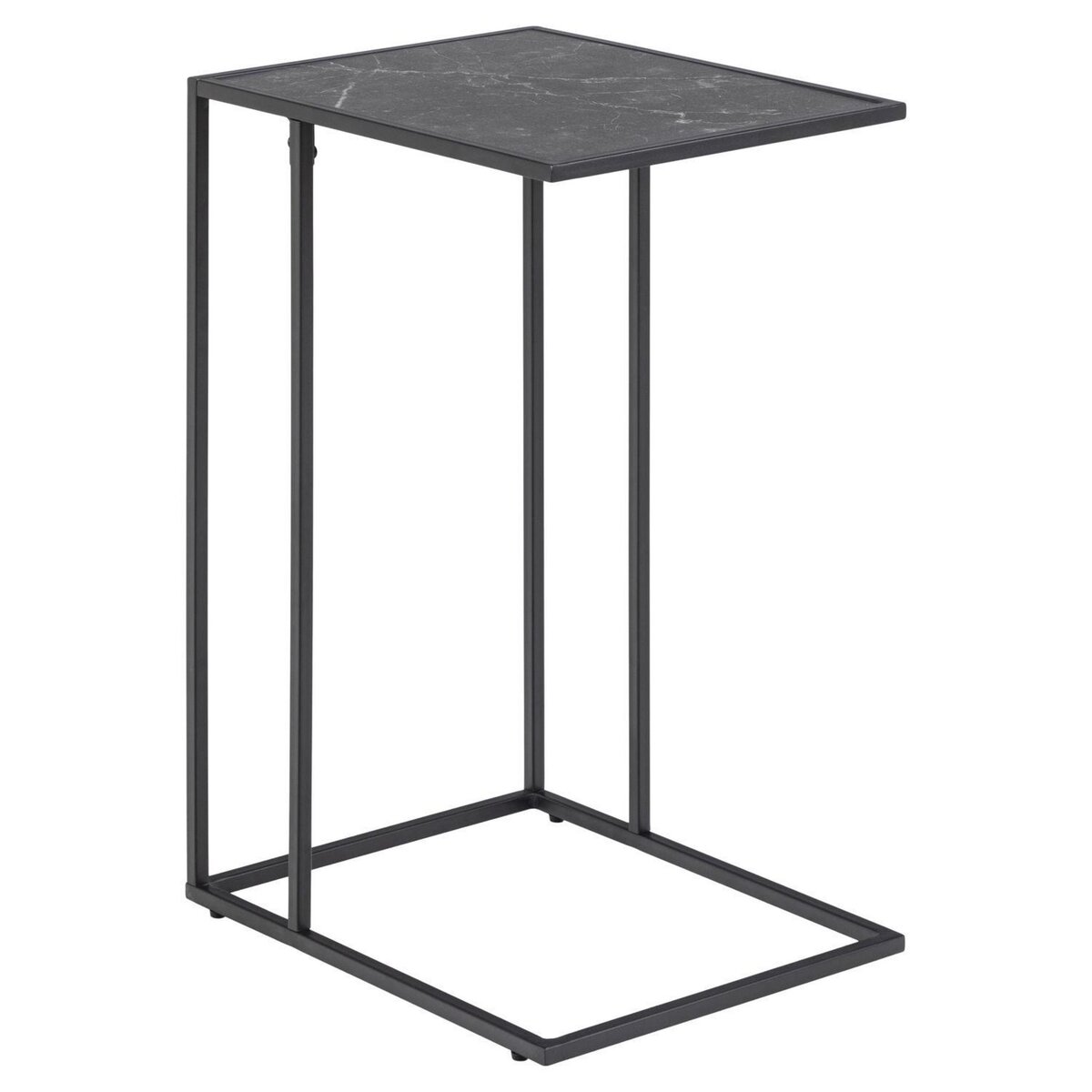 TOILINUX Table d'appoint ou à café rectangulaire haute effet marbre en Mélamine et Métal - L. 43 cm x H. 63 cm - Noir