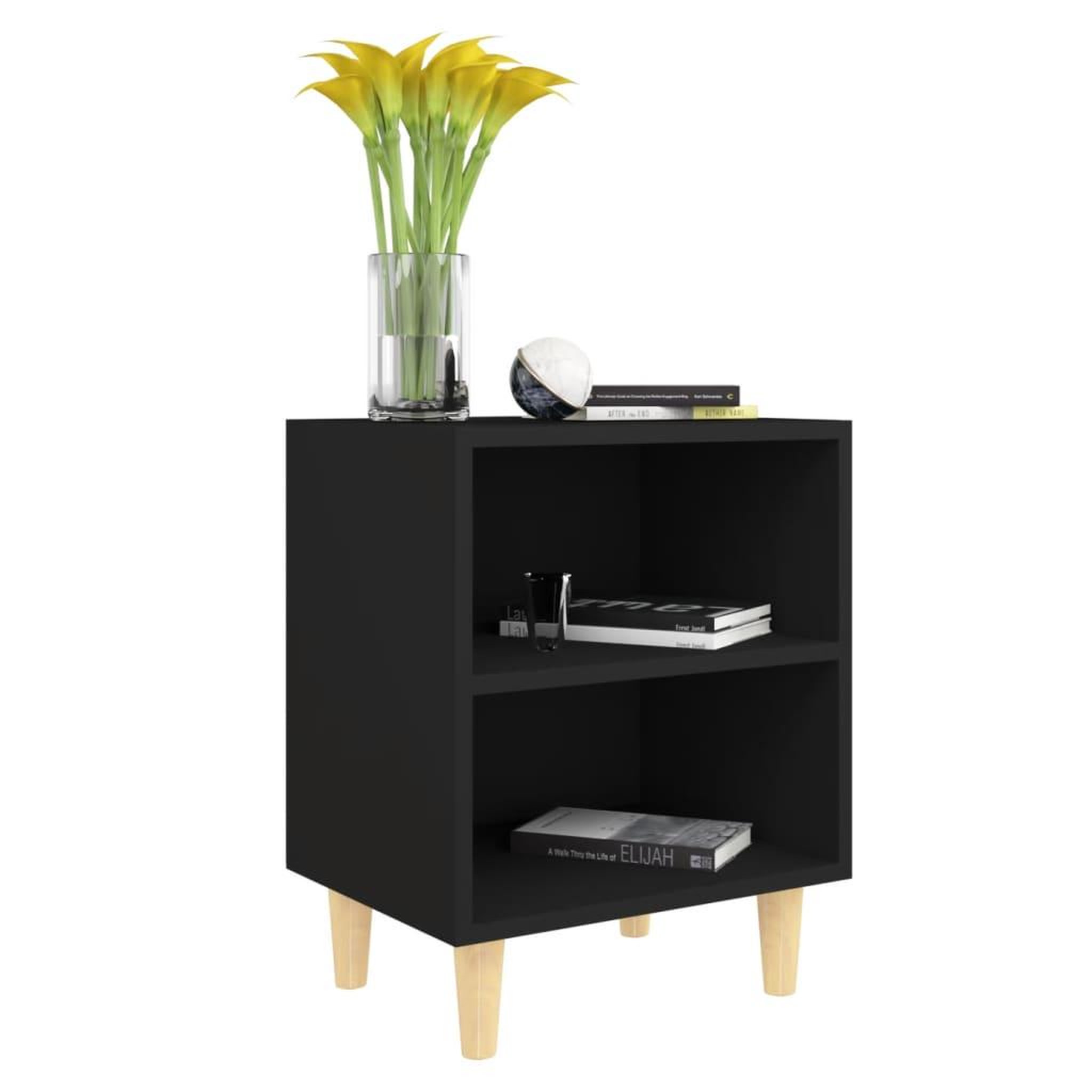 Voir la diapositive 3 : VIDAXL Table de chevet avec pieds en bois massif Noir 40x30x50 cm