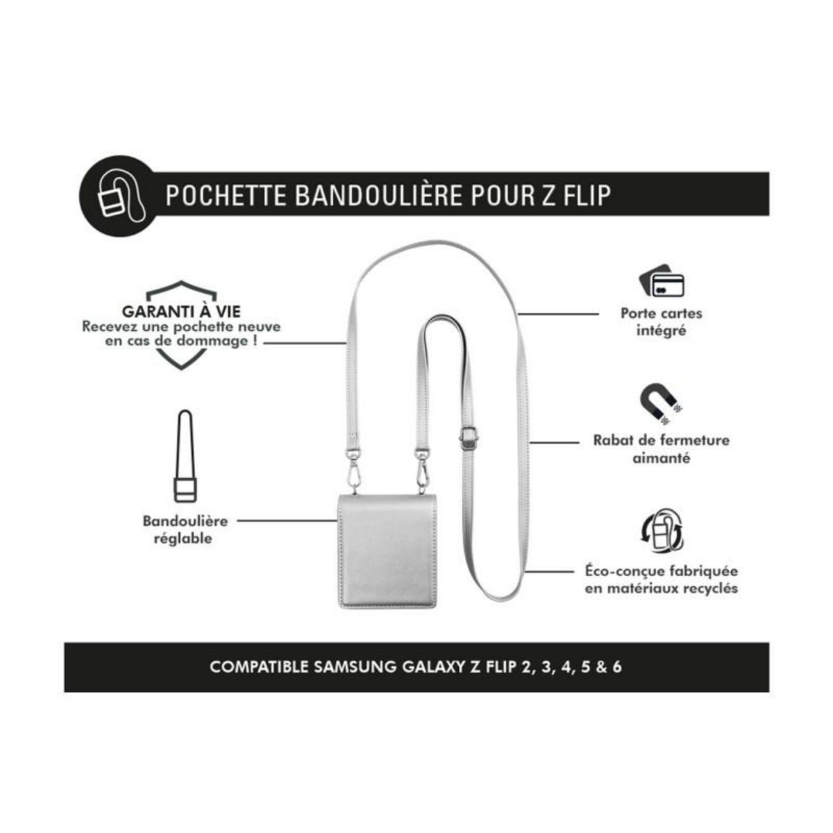 FORCE CASE Coque et étui téléphone mobile Forcecase Pochette bandouliere Z Flip 6 Argent