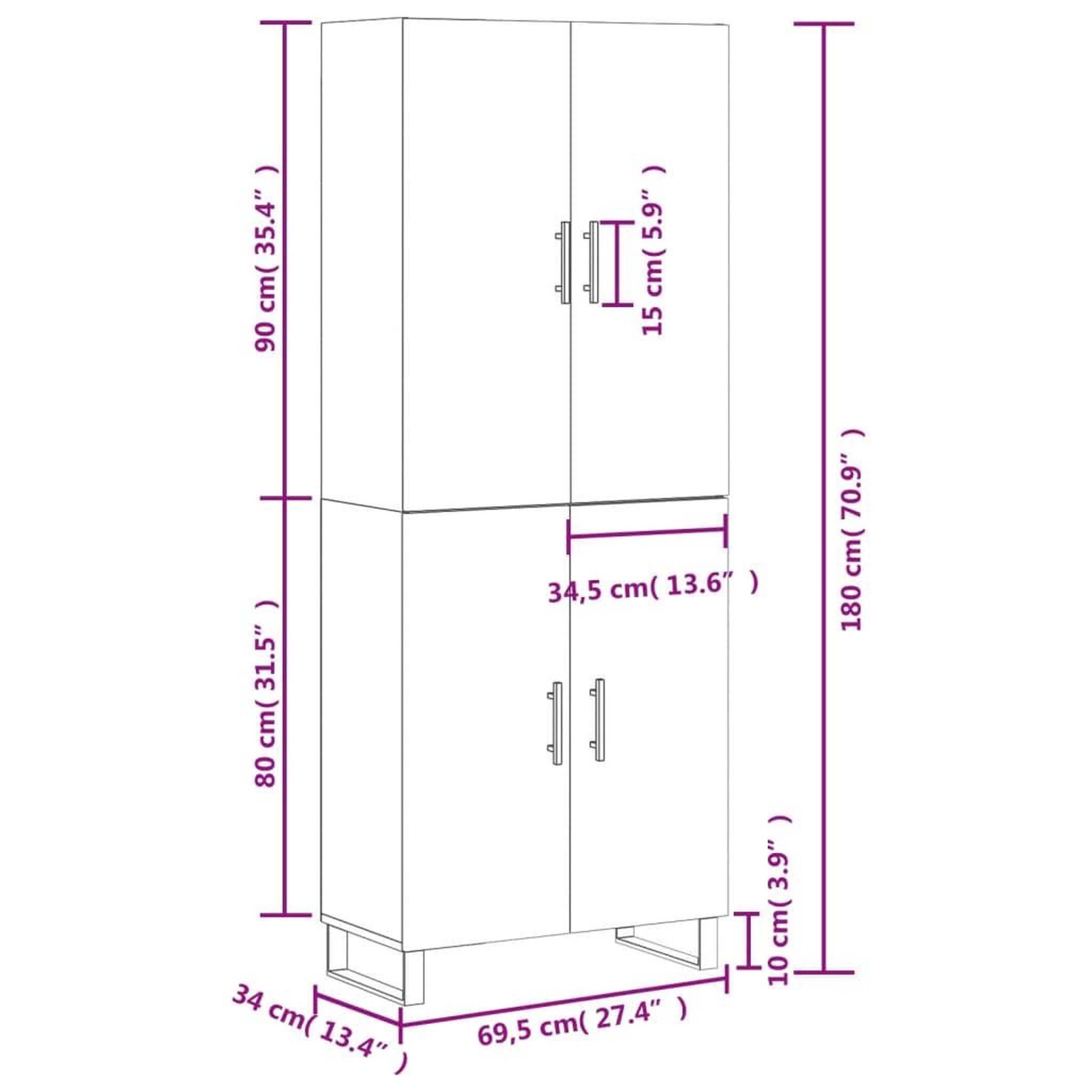 Voir la diapositive 6 : VIDAXL Buffet haut Chene fume 69,5x34x180 cm Bois d'ingenierie