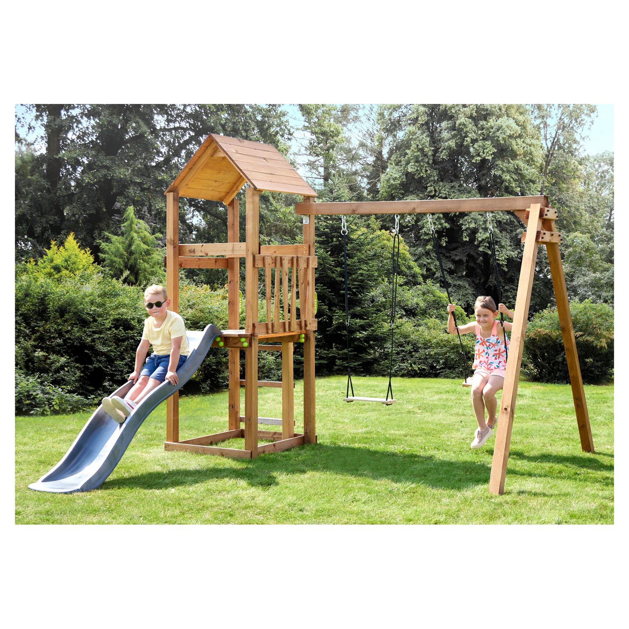 Voir la diapositive 1 : Soulet Aire de jeux avec toboggan - Bois - H2,36m - NOUMEA