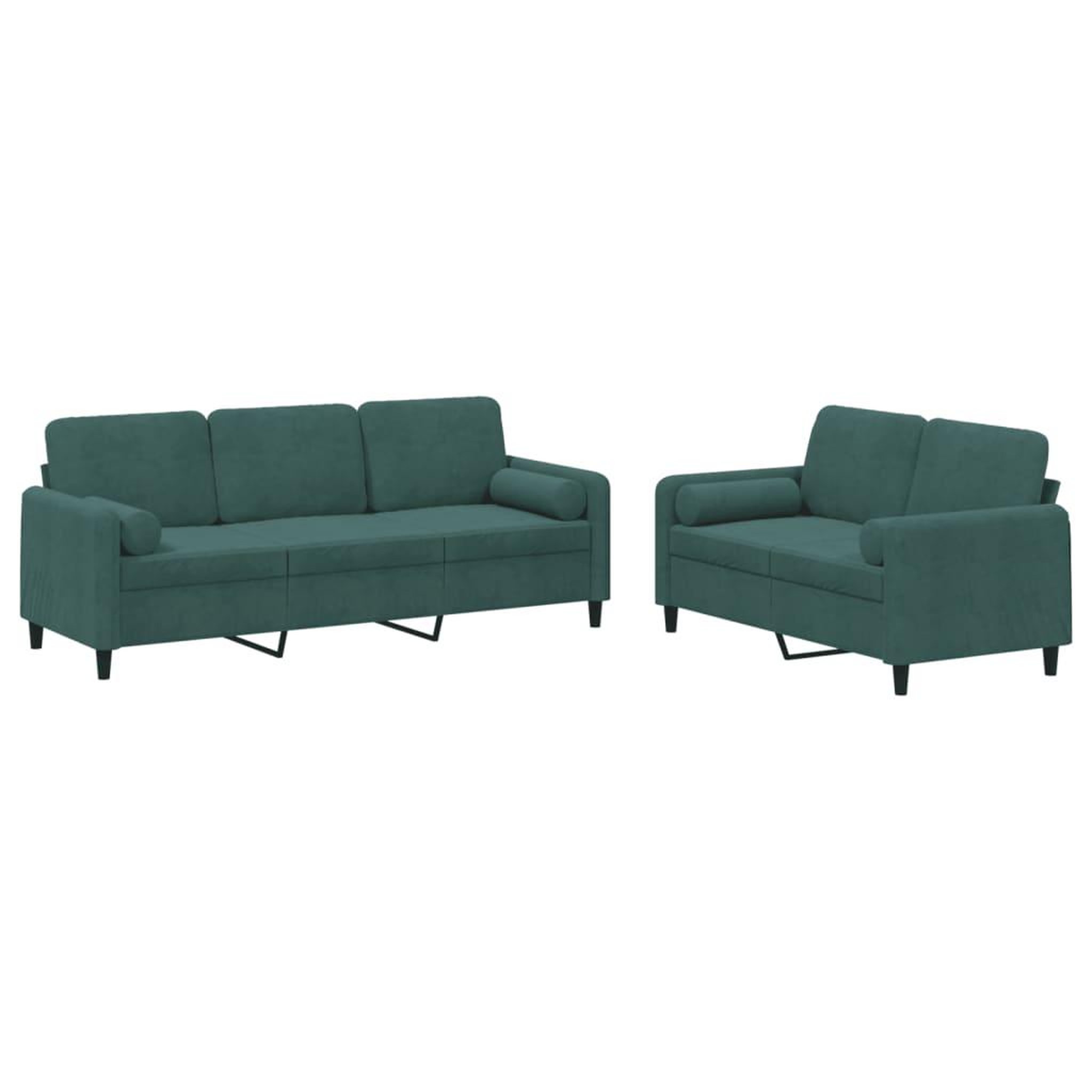 Voir la diapositive 2 : VIDAXL Ensemble de canapes 2 pcs avec coussins vert fonce velours