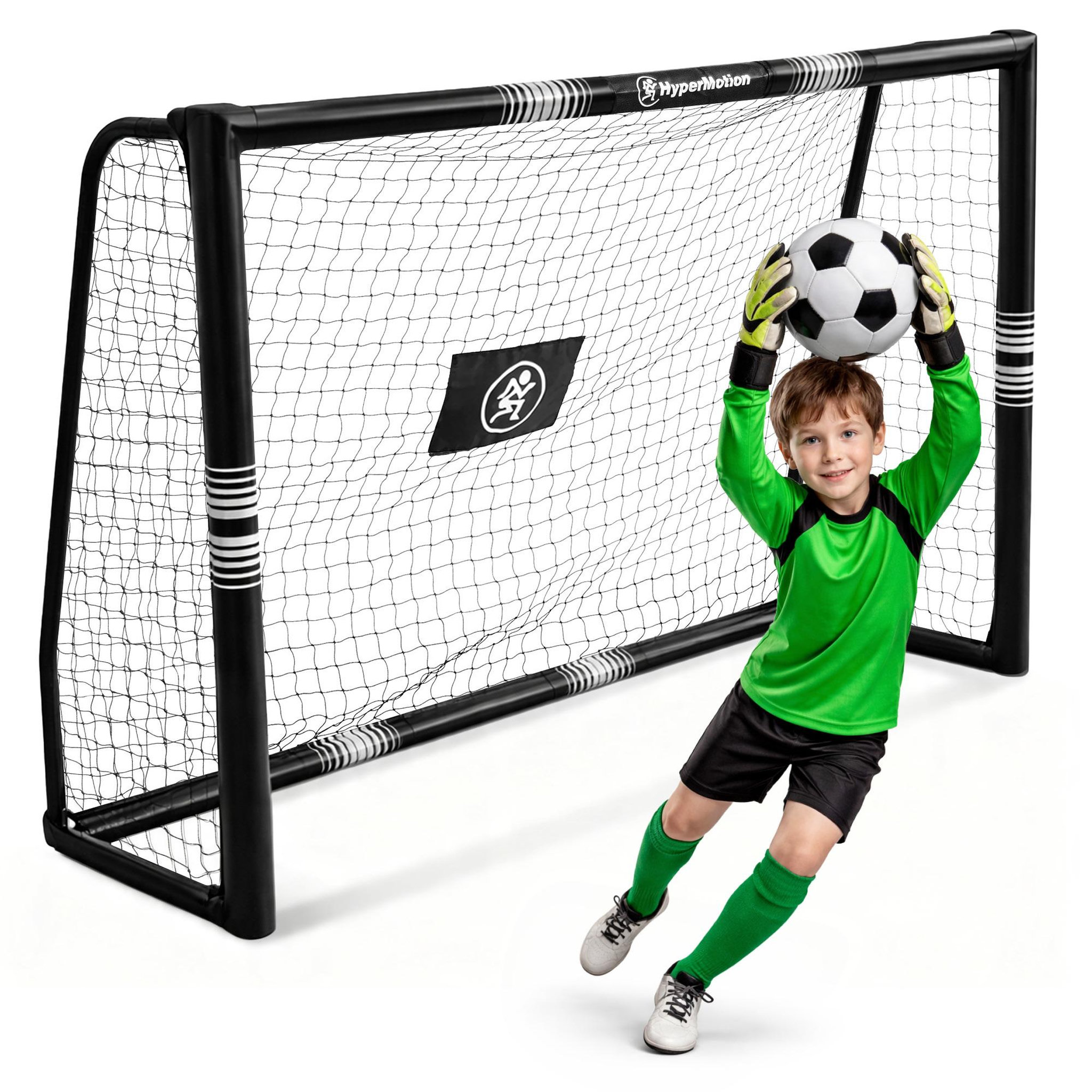 HYPERMOTION But de Football HyperMotion - Cage Bois 180x120 cm, Filet PE résistant, 5 Ancrages, Montage Rapide.