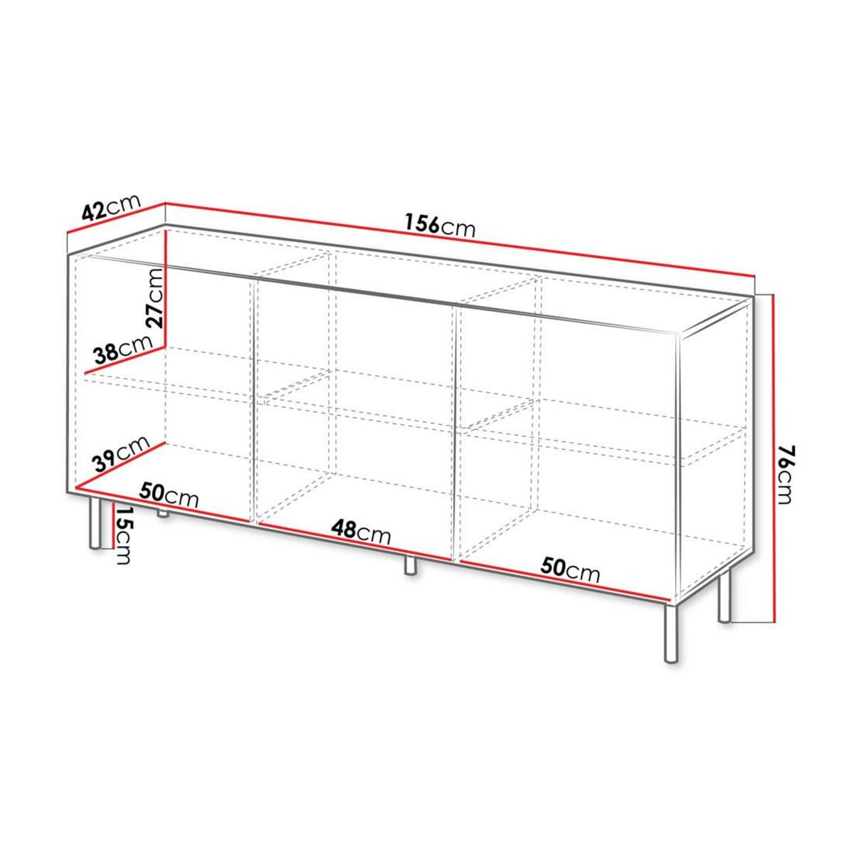 BEST MOBILIER Timote - buffet - écru - 3 portes - 156 cm