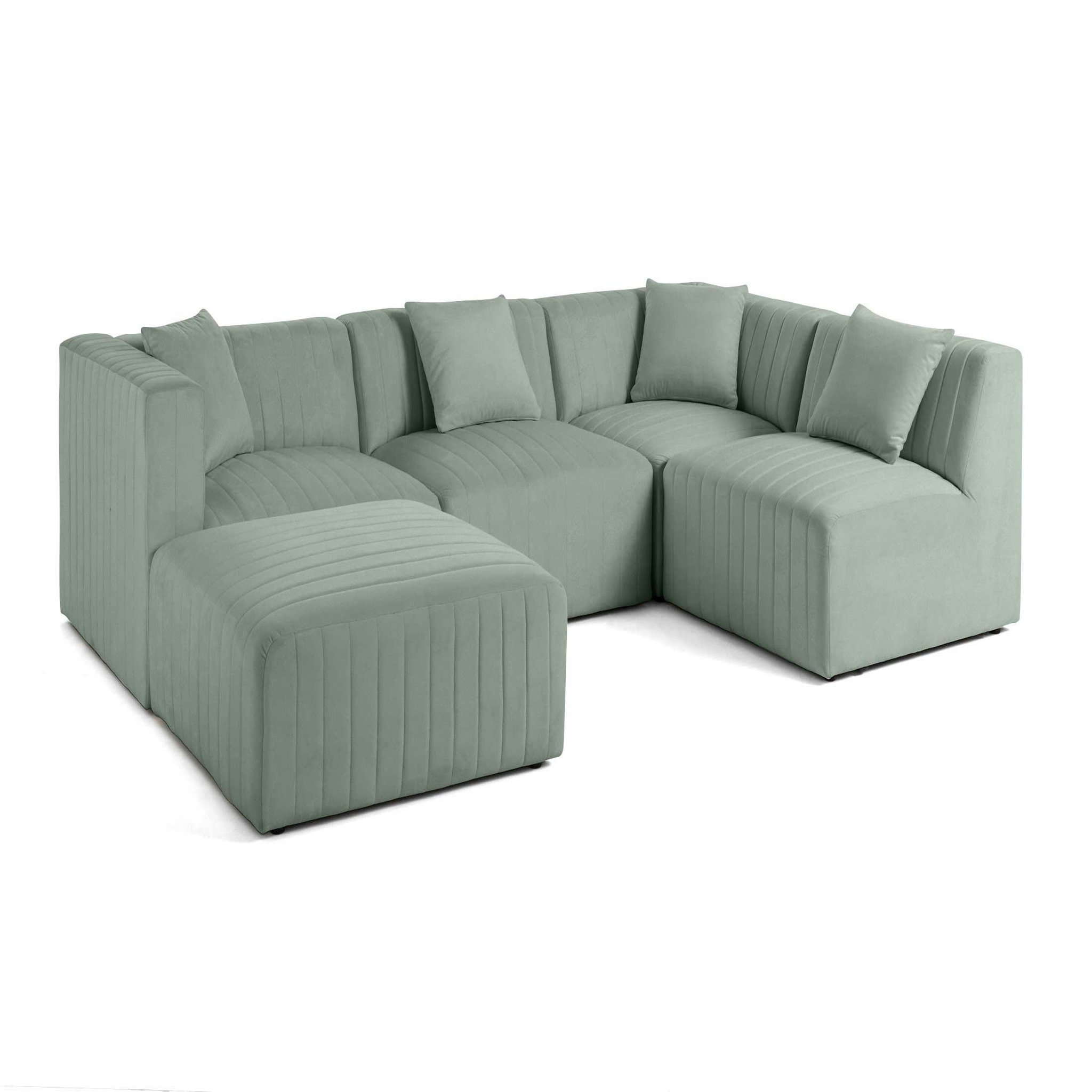 Voir la diapositive 2 : LISA DESIGN Nova - canapé modulable d'angle droit - 5 places - avec pouf d'appoint - en velours