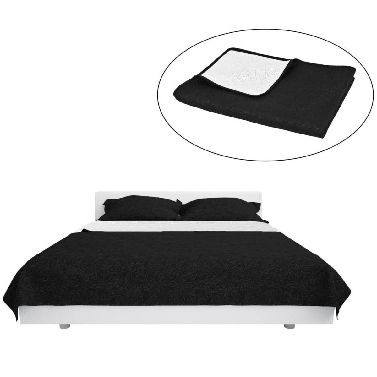 VIDAXL Couvre-lit a double face matelasse 170 x 210 cm Noir et blanc
