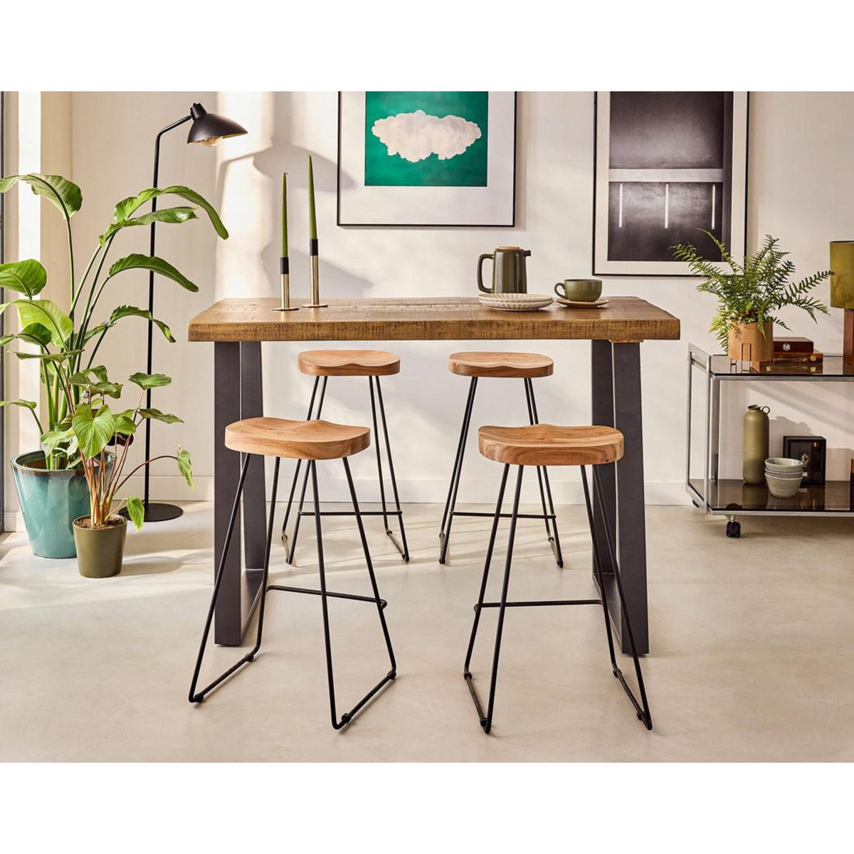 LISA DESIGN Aradia - lot de 4 tabourets de bar - en bois massif d'acacia
