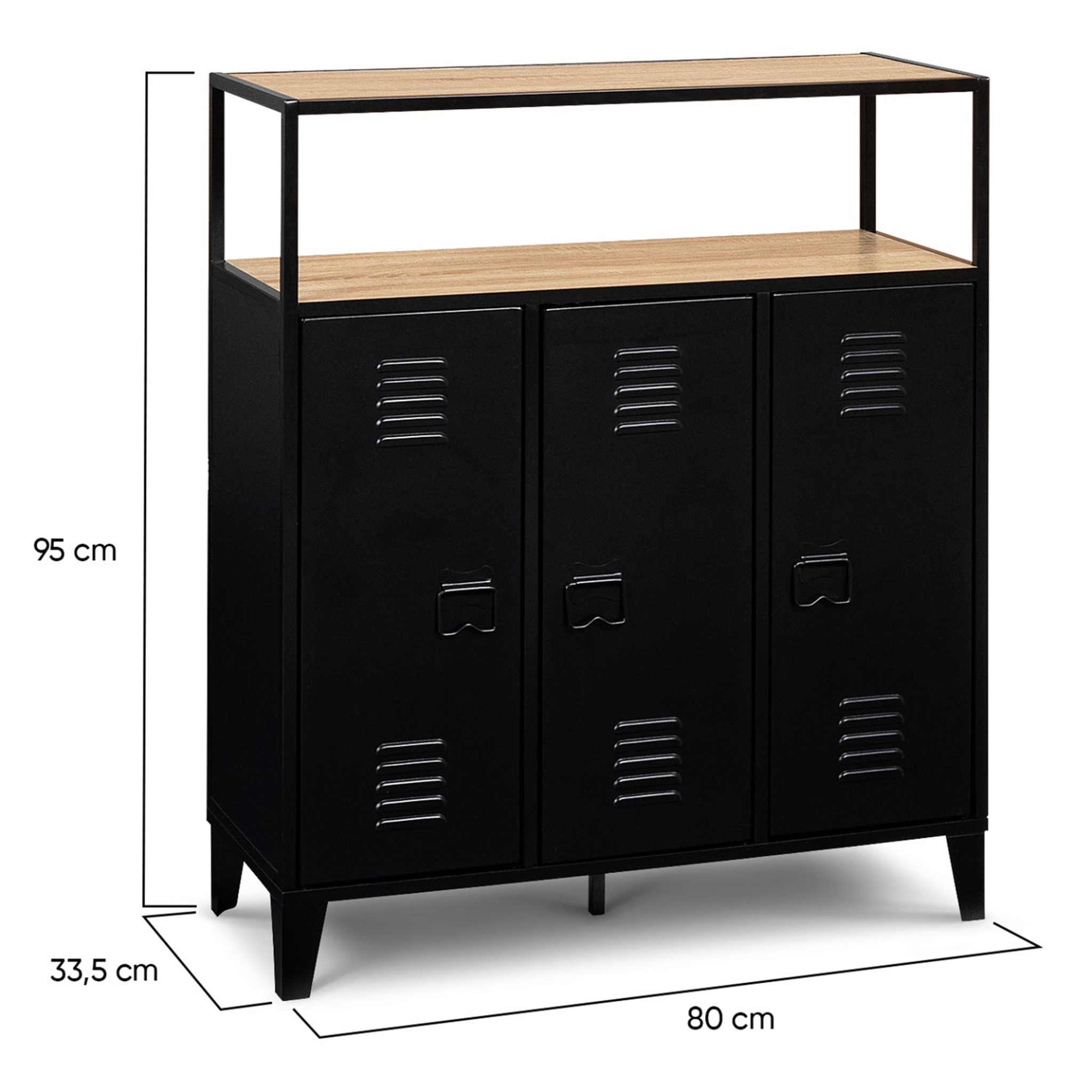 Voir la diapositive 6 : ID MARKET Meuble de bar buffet ester 3 portes en métal noir plateau façon hêtre