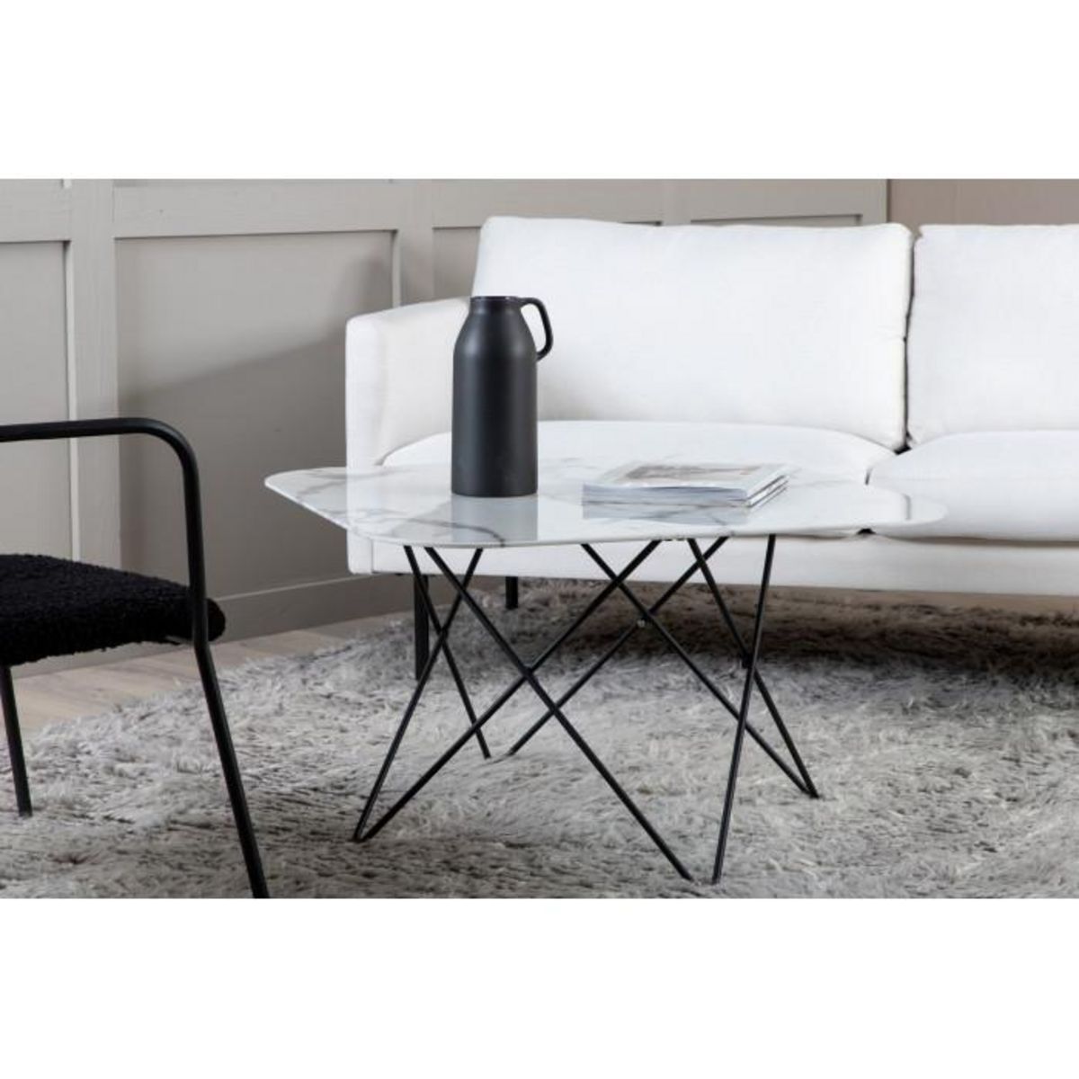 Paris Prix Table Basse en Verre Marbré  Tristar  80cm Blanc