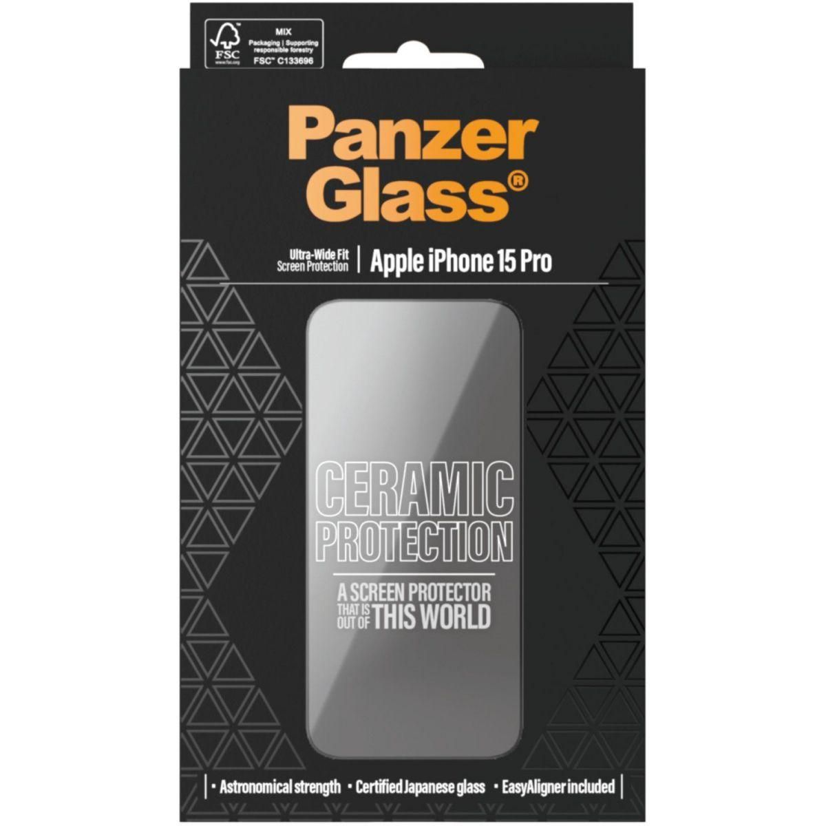 PANZERGLASS Protège écran iPhone 15 Pro verre trempé Ceramic