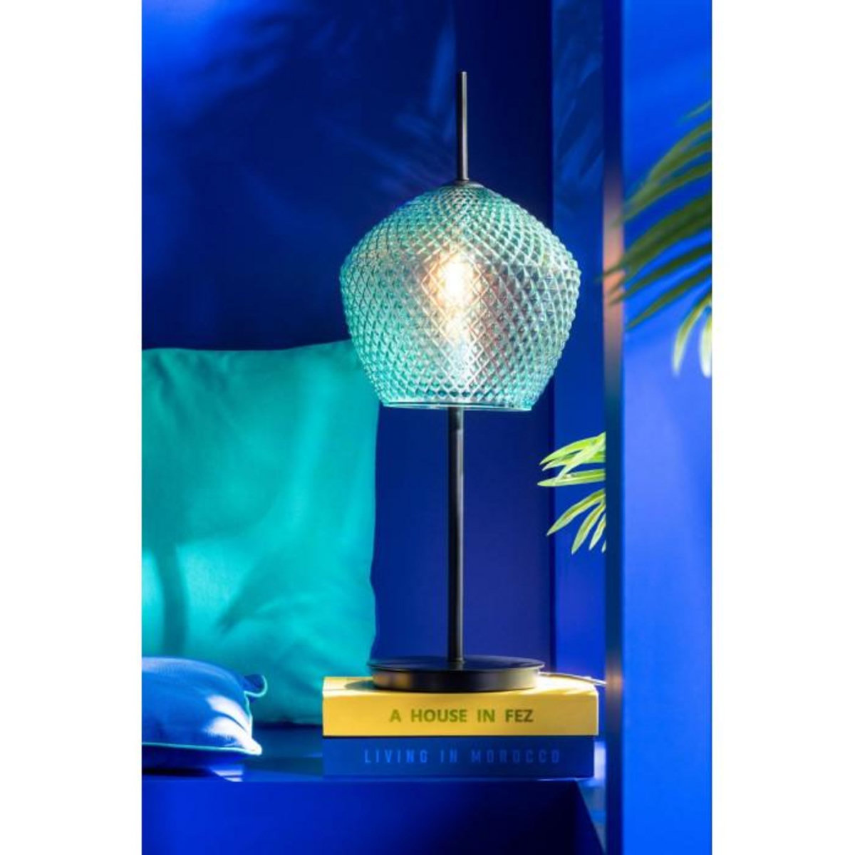 Paris Prix Lampe à Poser en Verre Design  Jenna  60cm Bleu