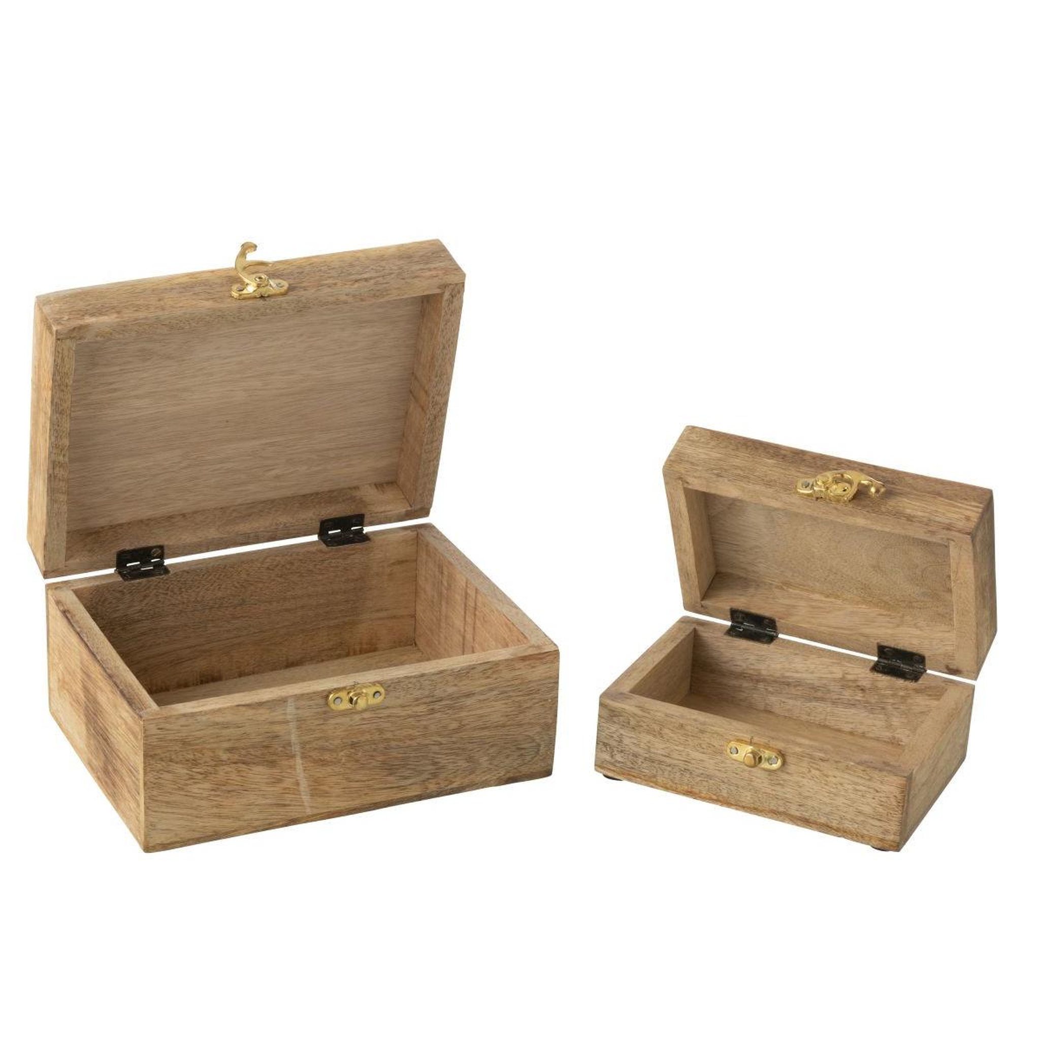 Voir la diapositive 2 : J-LINE Lot de 2 boîtes déco en bois  cœur  20cm rouge & naturel