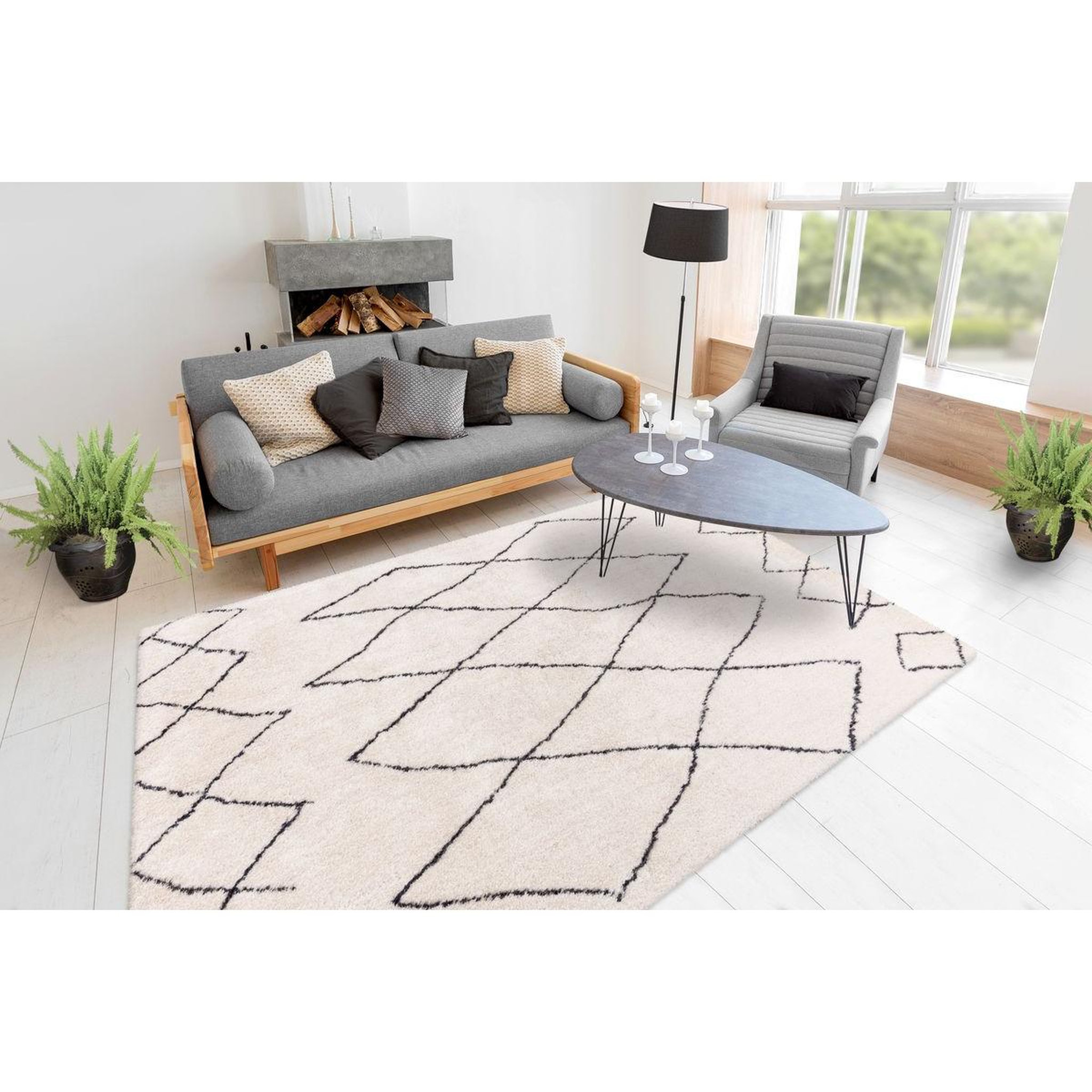 Voir la diapositive 2 : Paris Prix Tapis motif géométrique  orlando  ivoire