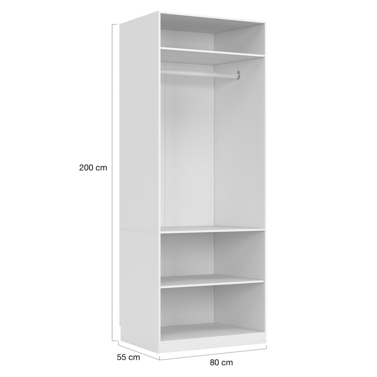 ID MARKET Dressing modulable TAYLOR 200 x 55 x 200 cm 3 modules avec penderies + étagères + tiroirs blanc