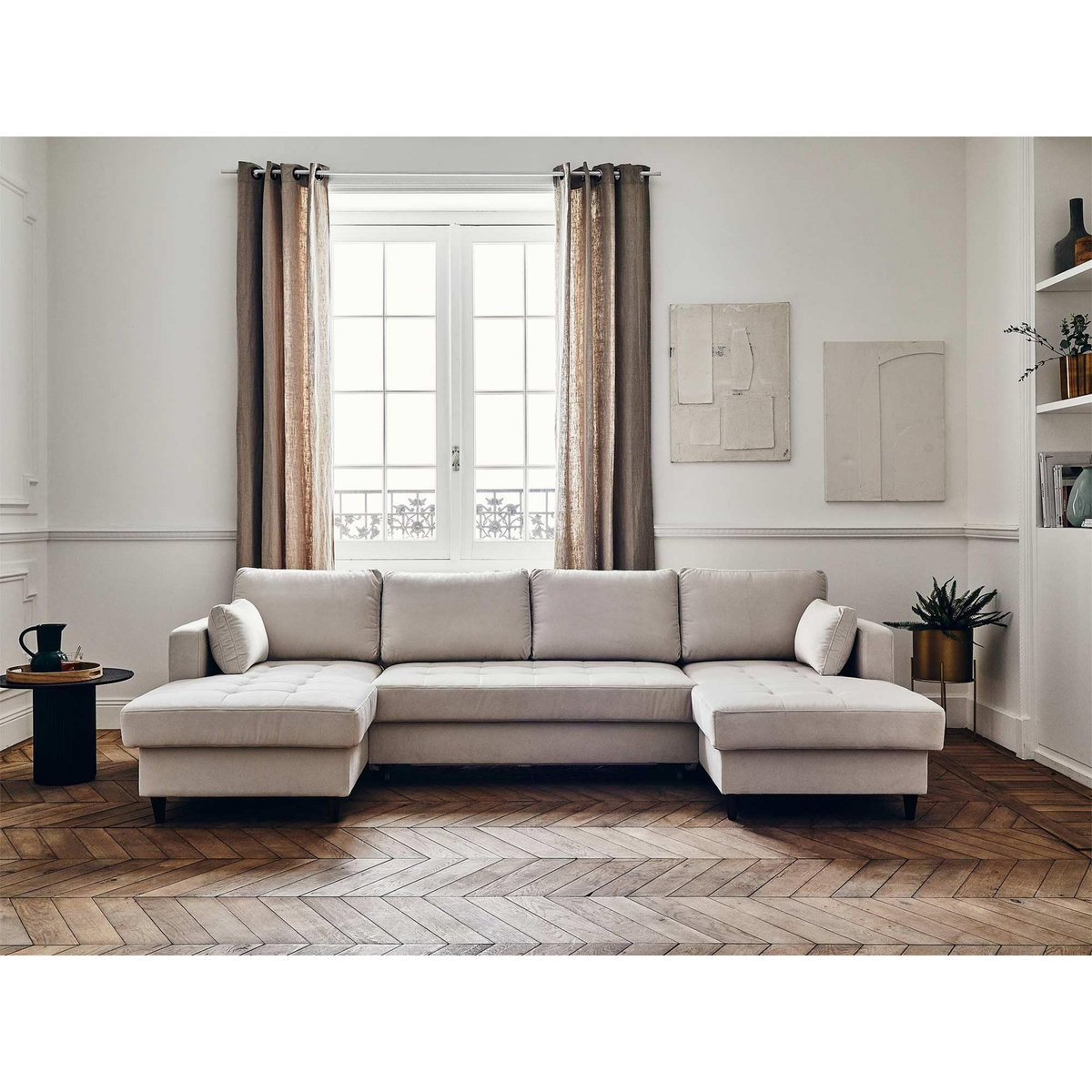 LISA DESIGN Anna - canapé panoramique en u - 7 places - convertible avec coffre - en velours