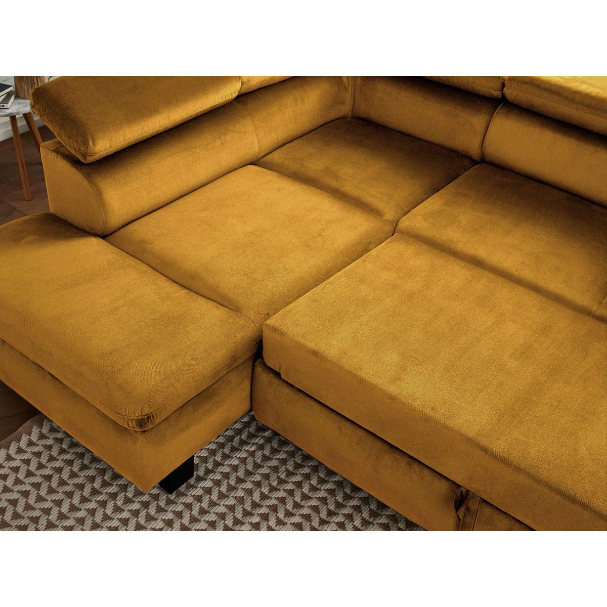 LISA DESIGN Nairobi - canapé d'angle convertible - en velours - 5 places - avec têtières - gauche