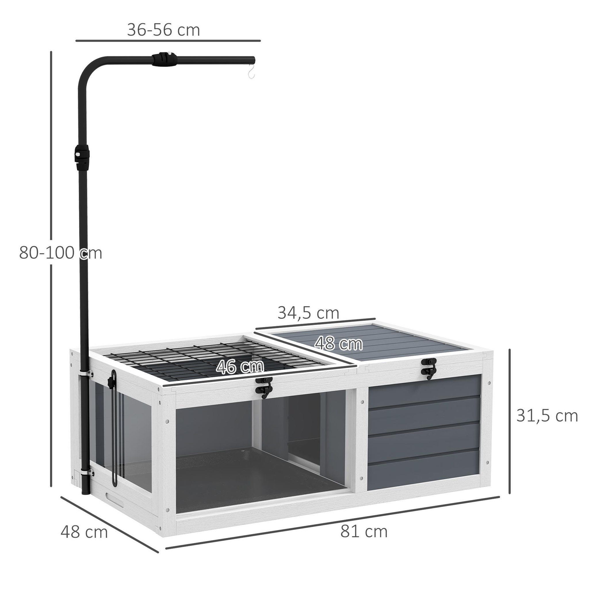 Voir la diapositive 3 : PAWHUT Maison enclos cage pour tortue petit animal avec 2 espaces support lampe réglable bois gris blanc