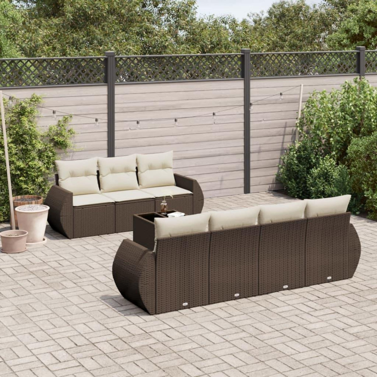 VIDAXL Salon de jardin 8 pcs avec coussins marron resine tressee