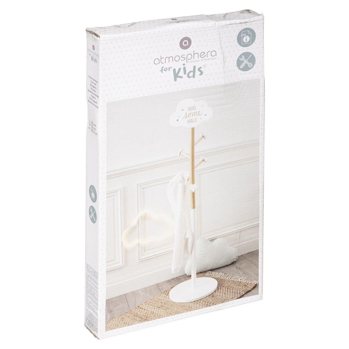 Atmosphera Kids Porte-manteau nuage pour enfant - Hauteur 135,50 cm - Blanc et beige