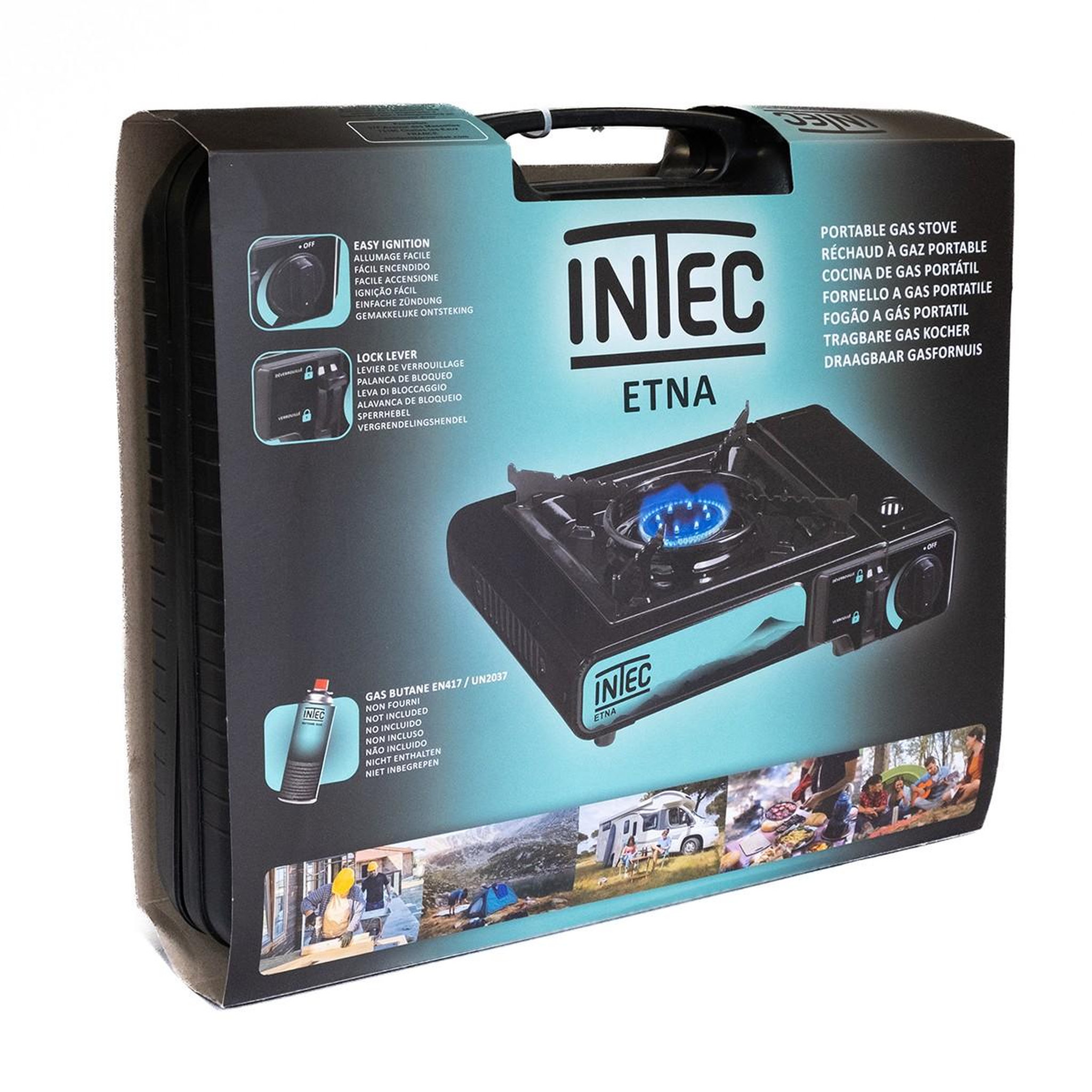 Voir la diapositive 6 : INTEC Réchaud gaz portable 2200w + 12 cartouches gaz butane camping road trips piezo mallette etna intec
