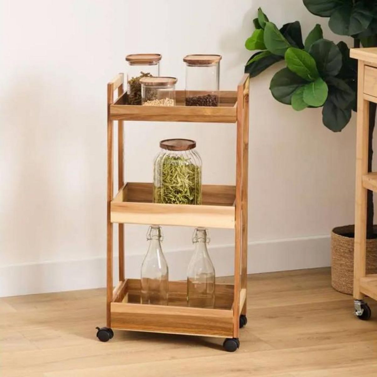 FIVE Desserte de Cuisine 3 Niveaux  Acacia  84cm Marron