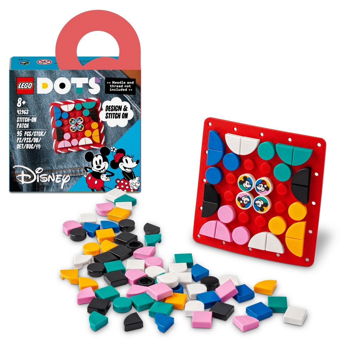 LEGO Dots 41963 Plaque à Coudre Mickey Mouse et Minnie Mouse, Kit de Création de Bijoux Personnalisés, Fabrique à Badge, Décoration Vêtements, Sacs à Dos