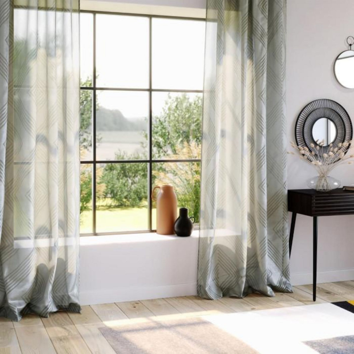 ATMOSPHERA Rideau Voilage Jacquard  Enzo  140x260cm Gris