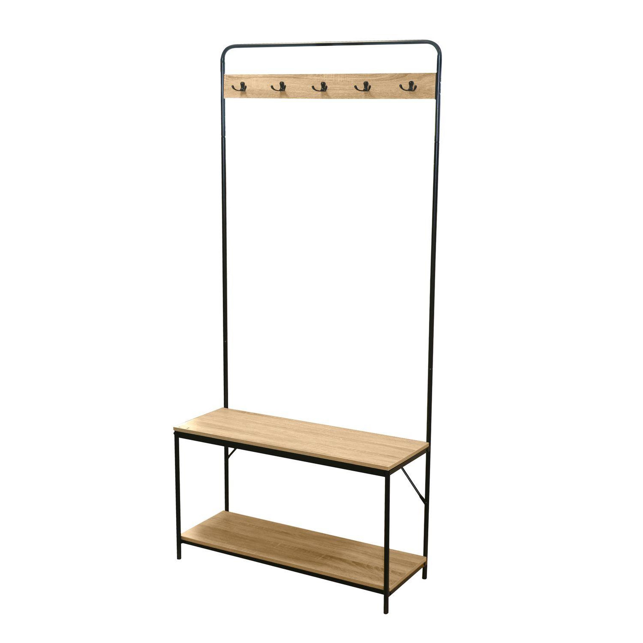 TOILINUX Porte-manteau friends en mdf et métal 5 accroches - l.80 cm x h.170 cm - beige et noir