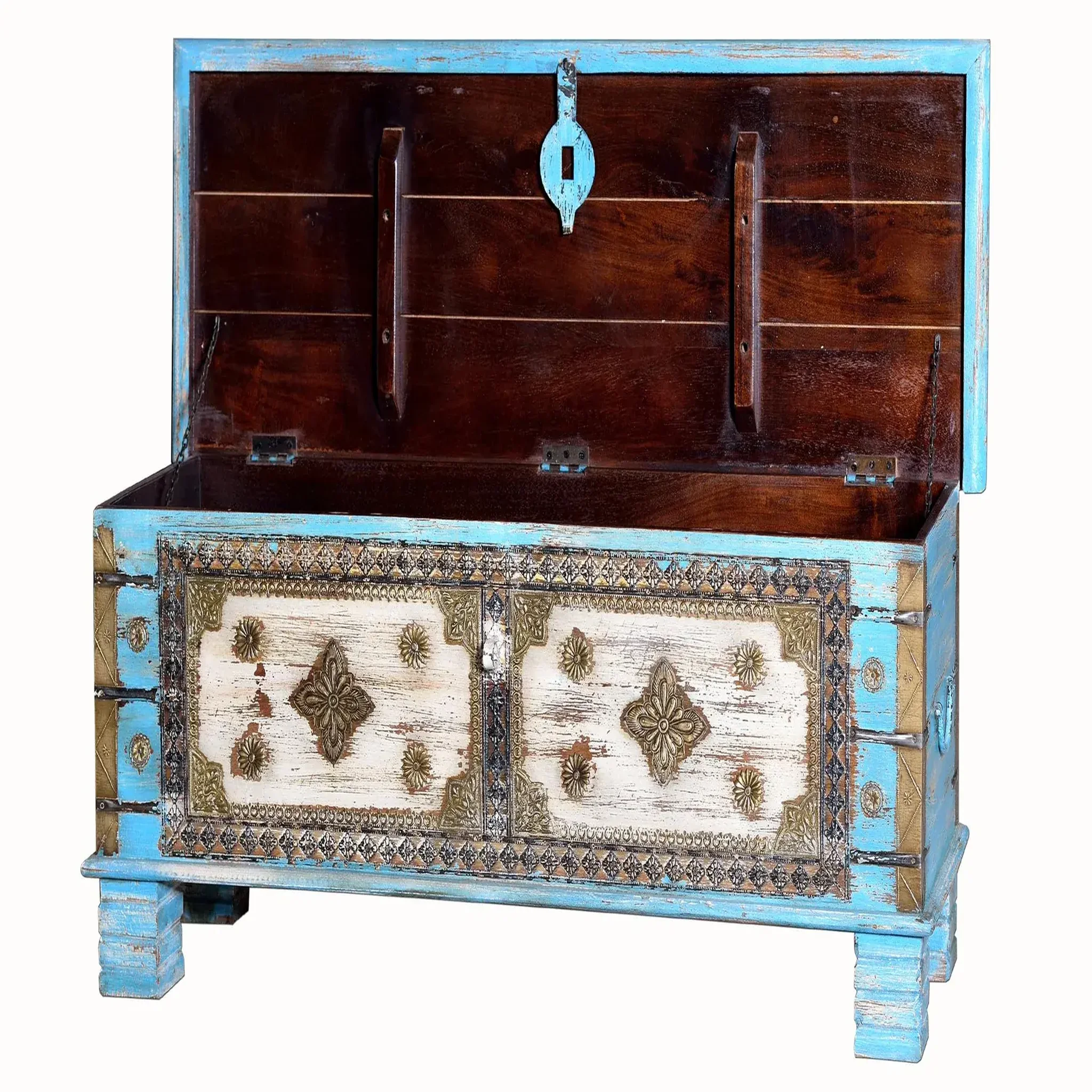 Voir la diapositive 2 : GINER Y COLOMER SL Coffre en bois de manguier massif 116 cm style rustique ethnique