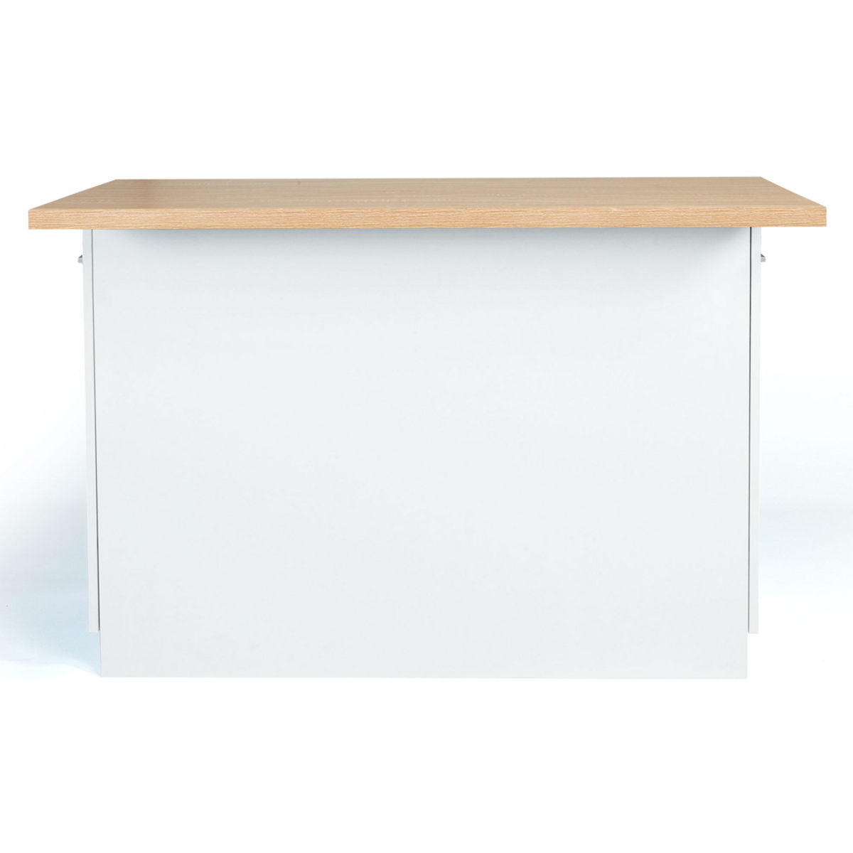 ID MARKET Ilot central IVO 120 cm blanc avec plan de travail façon hêtre