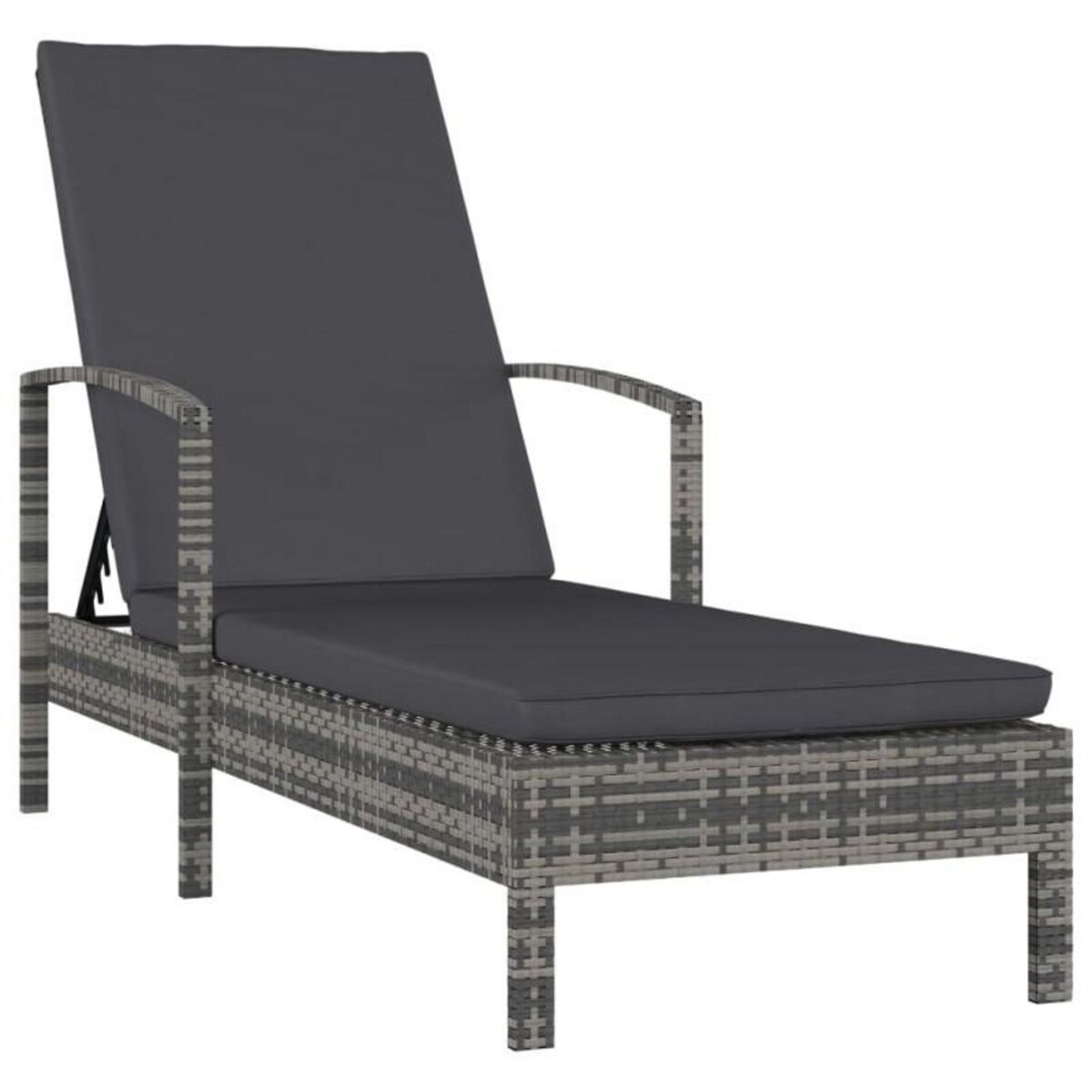 VIDAXL Chaise longue avec accoudoirs Résine tressée Gris