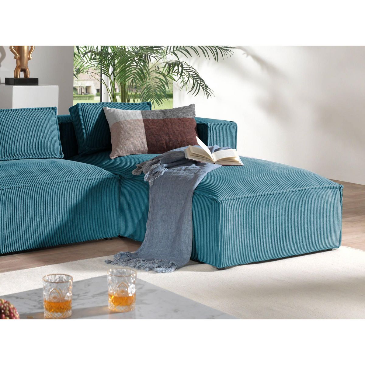 LISA DESIGN Stella - canapé d'angle - en velours côtelé - 4 places -style contemporain - droit