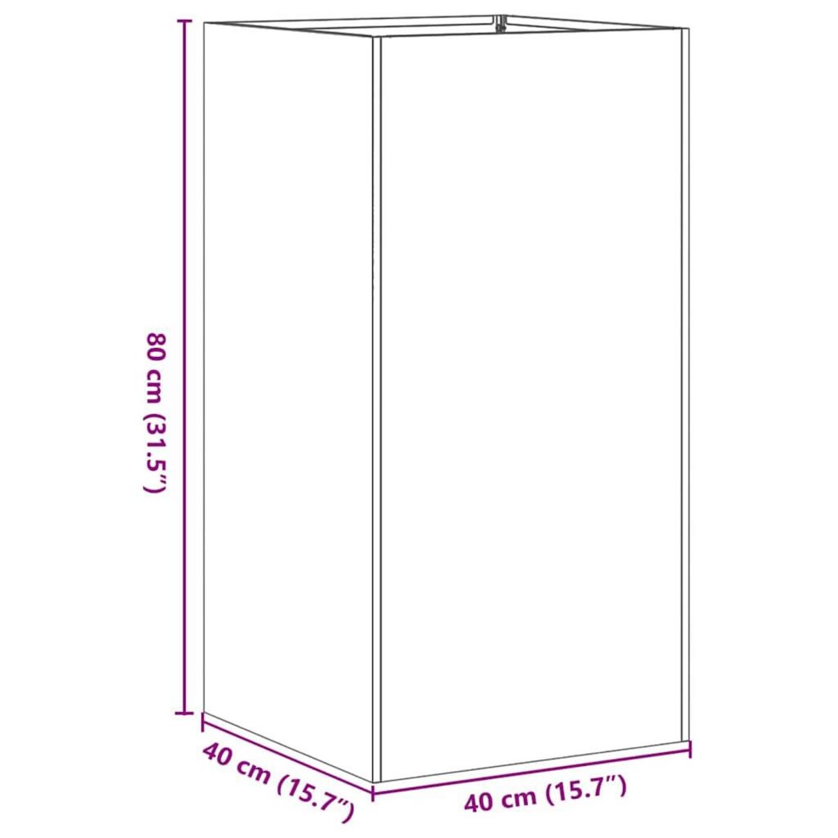VIDAXL Jardiniere rouille 40x40x80 cm acier inoxydable