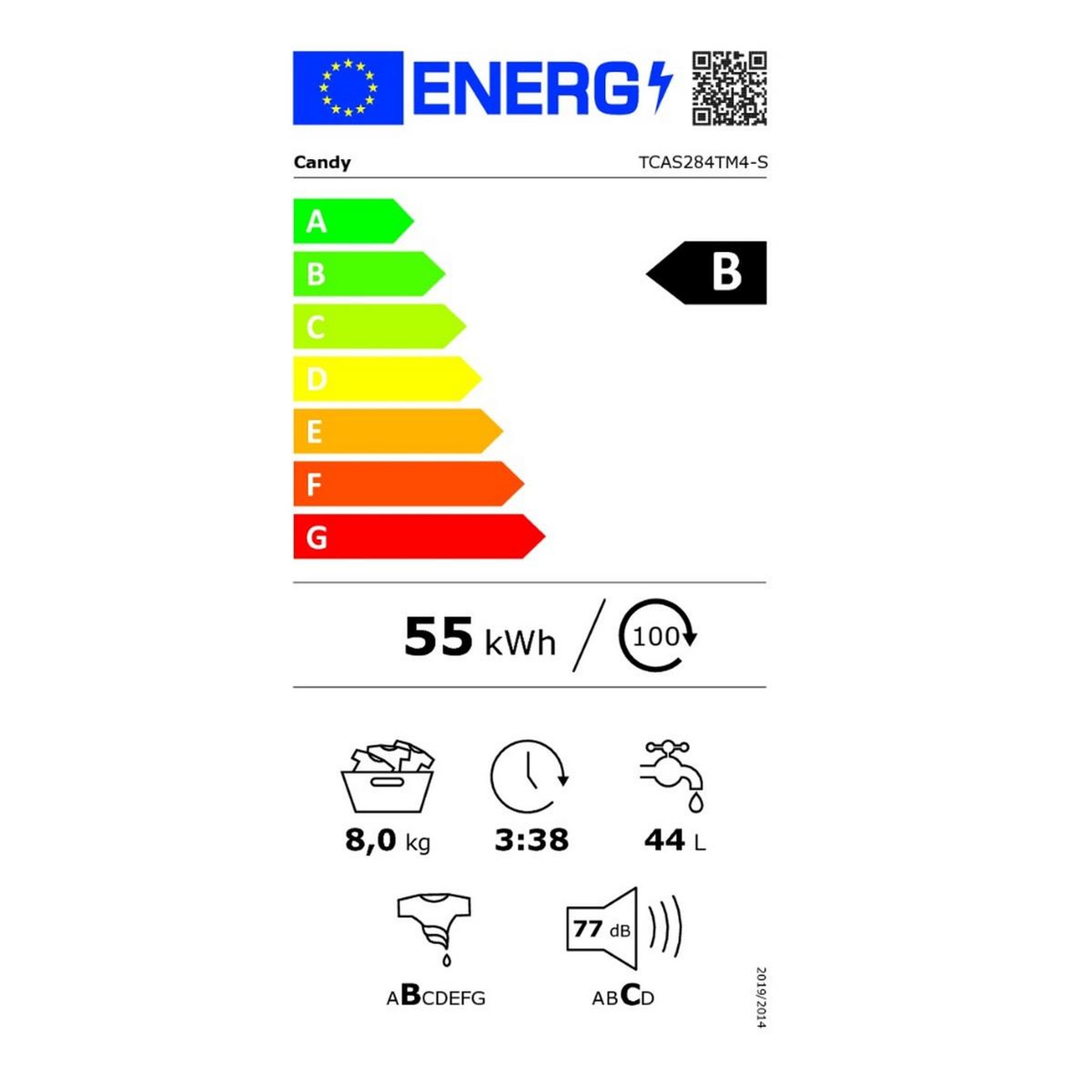 Voir la diapositive 2 : Candy Lave-linge top 8kg 1200 tours/min - tcas284tm4-s