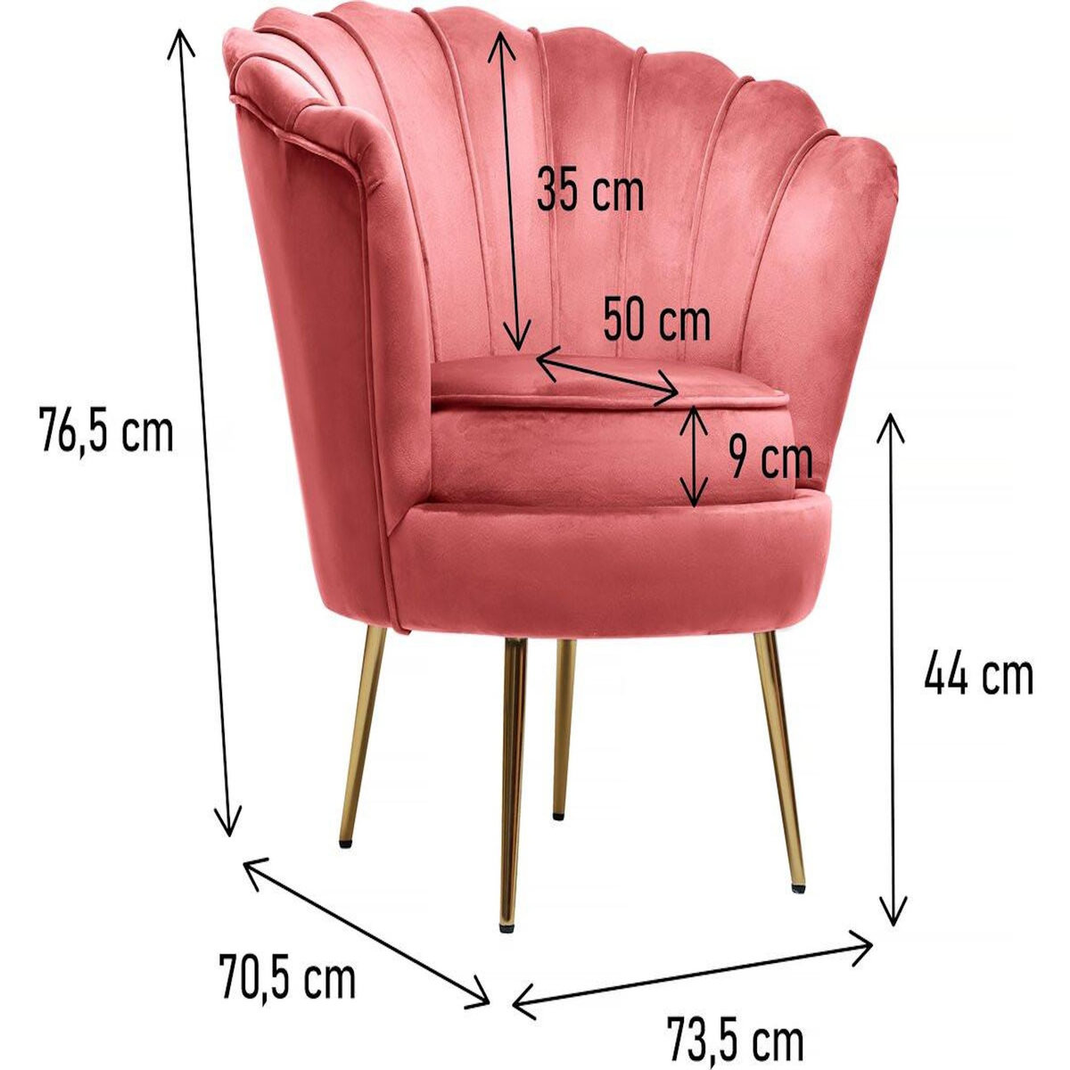 Habitat et Jardin Fauteuil velours  Floria  - 70 x 73 x 76 cm - Rose