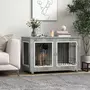 PAWHUT Cage pour chien sur pied - 2 portes verrouillables, coussin déhoussable inclus - acier filaire noir panneaux aspect bois gris