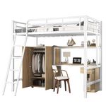 MERAX Lit mezzanine 90x200cm métal et mdf coloris blanc
