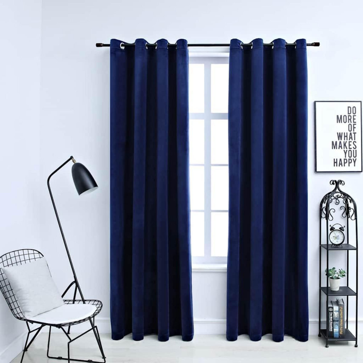 VIDAXL Rideaux occultants et anneaux 2pcs Velours Bleu fonce 140x175cm