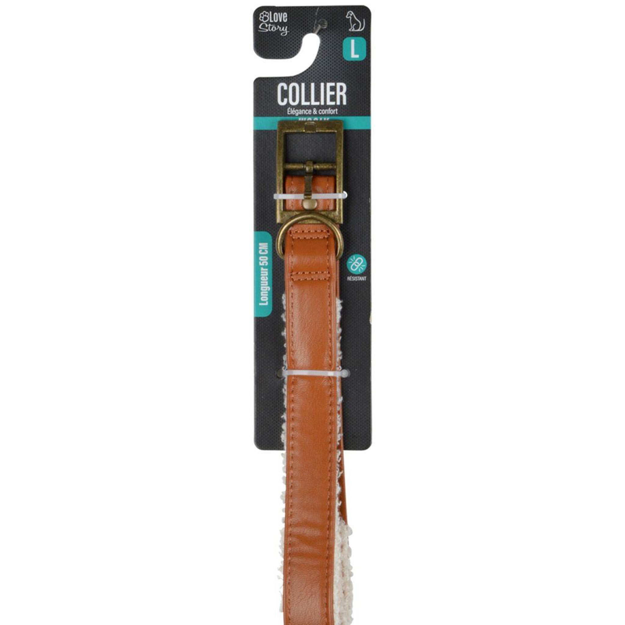 Voir la diapositive 5 : LOVE STORY Collier pour chien  wooly  50cm cognac & écru