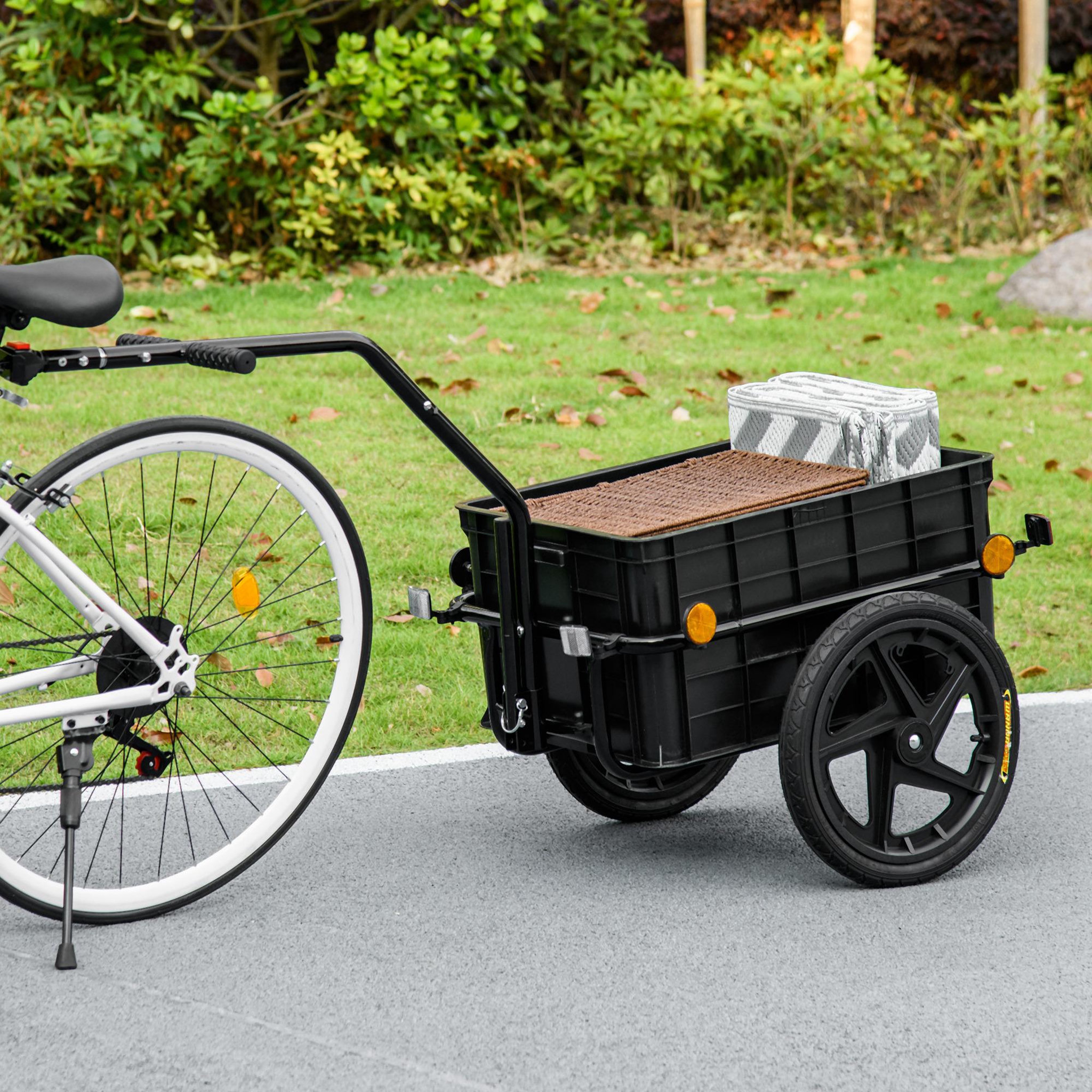 Voir la diapositive 2 : HOMCOM Remorque vélo remorque de transport pour vélo 144l x 59l x 80h cm barre d'attelage universelle acier oxford noir