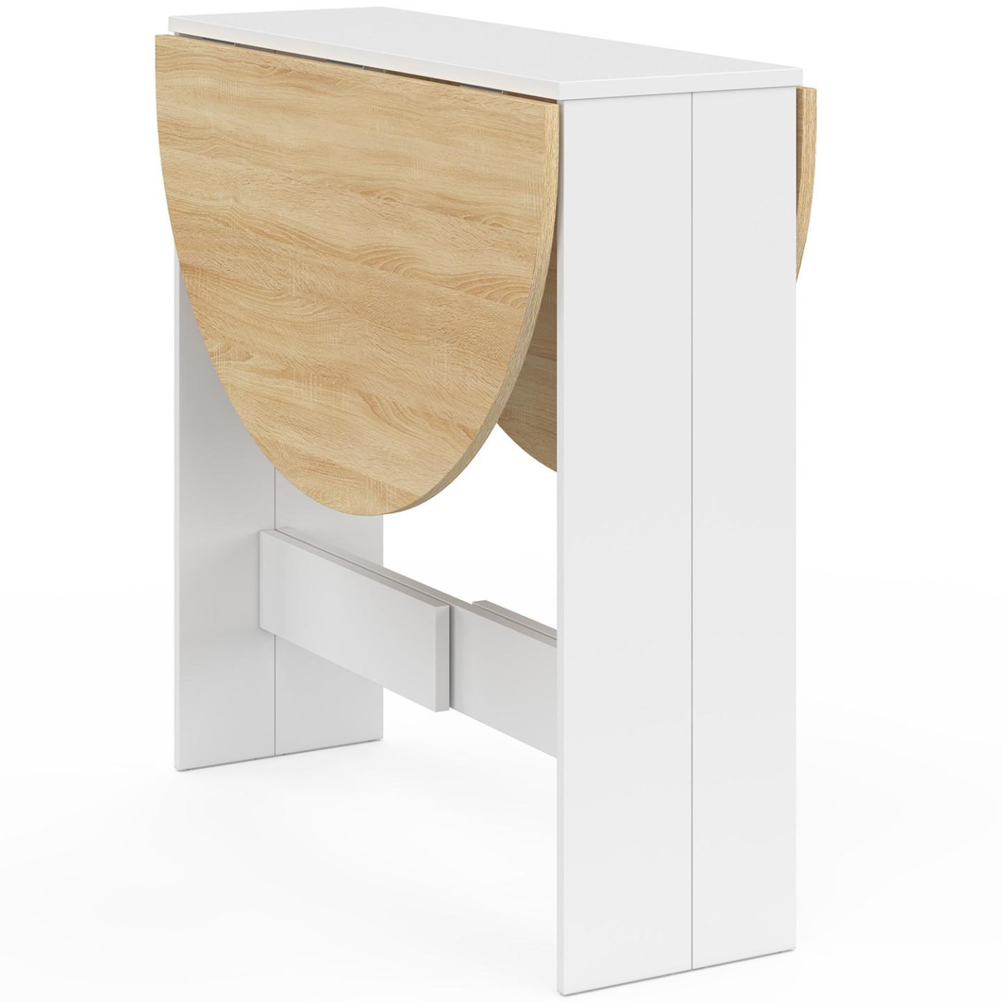 Voir la diapositive 3 : ID MARKET Table console pliable ronde edi 2-4 personnes bois blanc plateau façon hêtre 103 x 76 cm