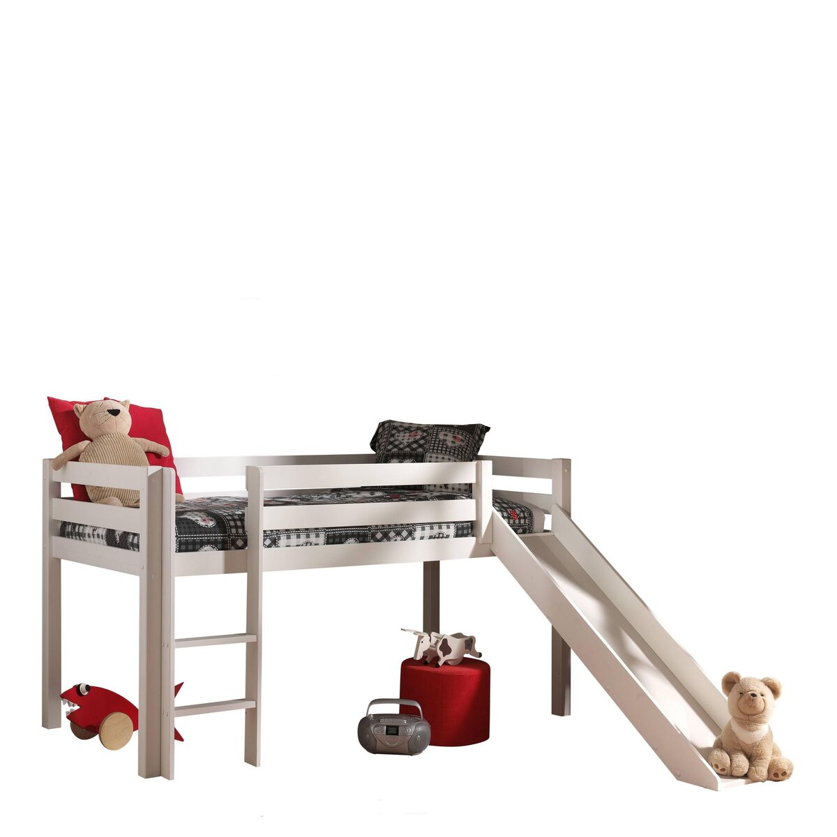 Lit mi hauteur en bois massif avec toboggan 90x200cm WOODY