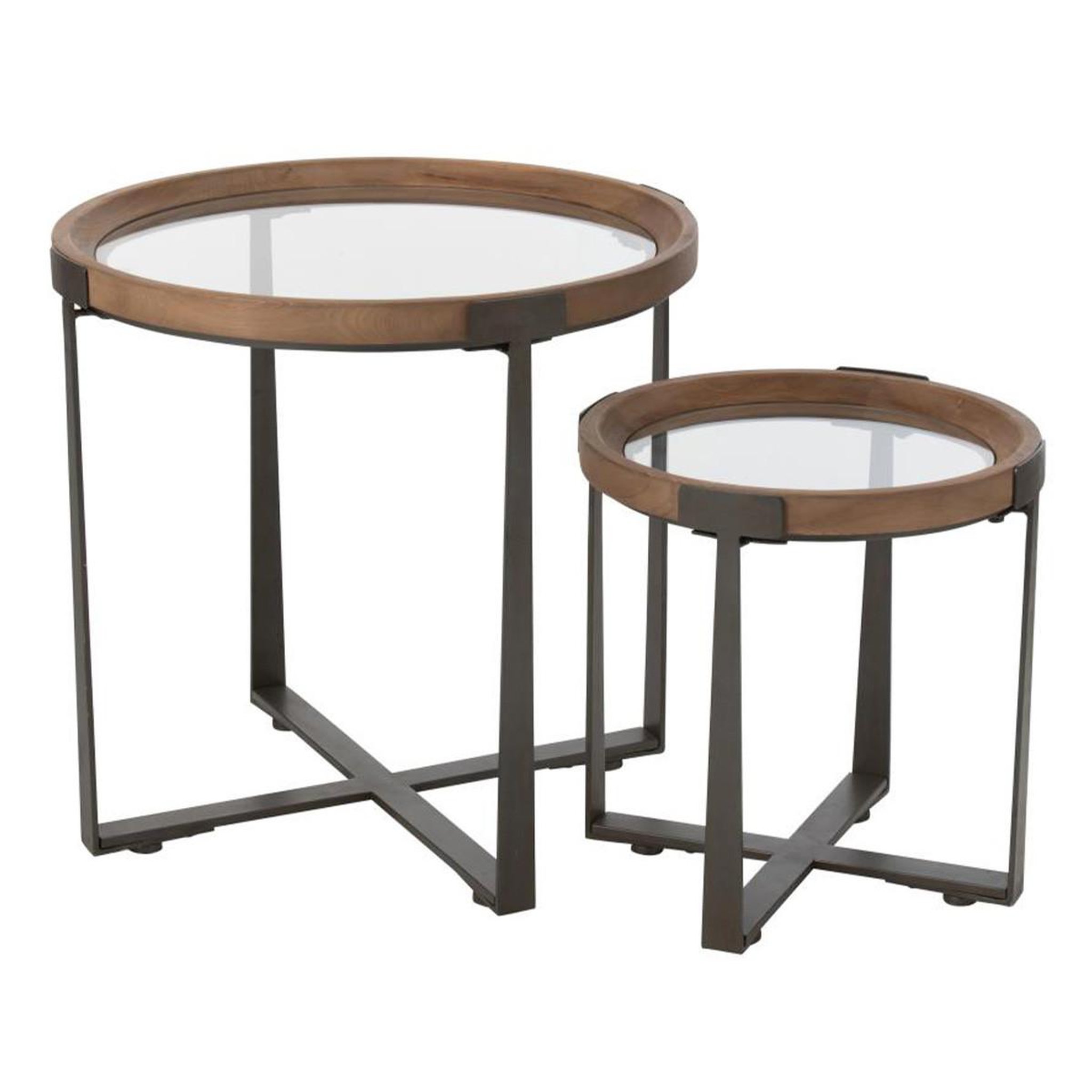 J-LINE Lot de 2 tables d'appoint en verre  luki  60cm naturel