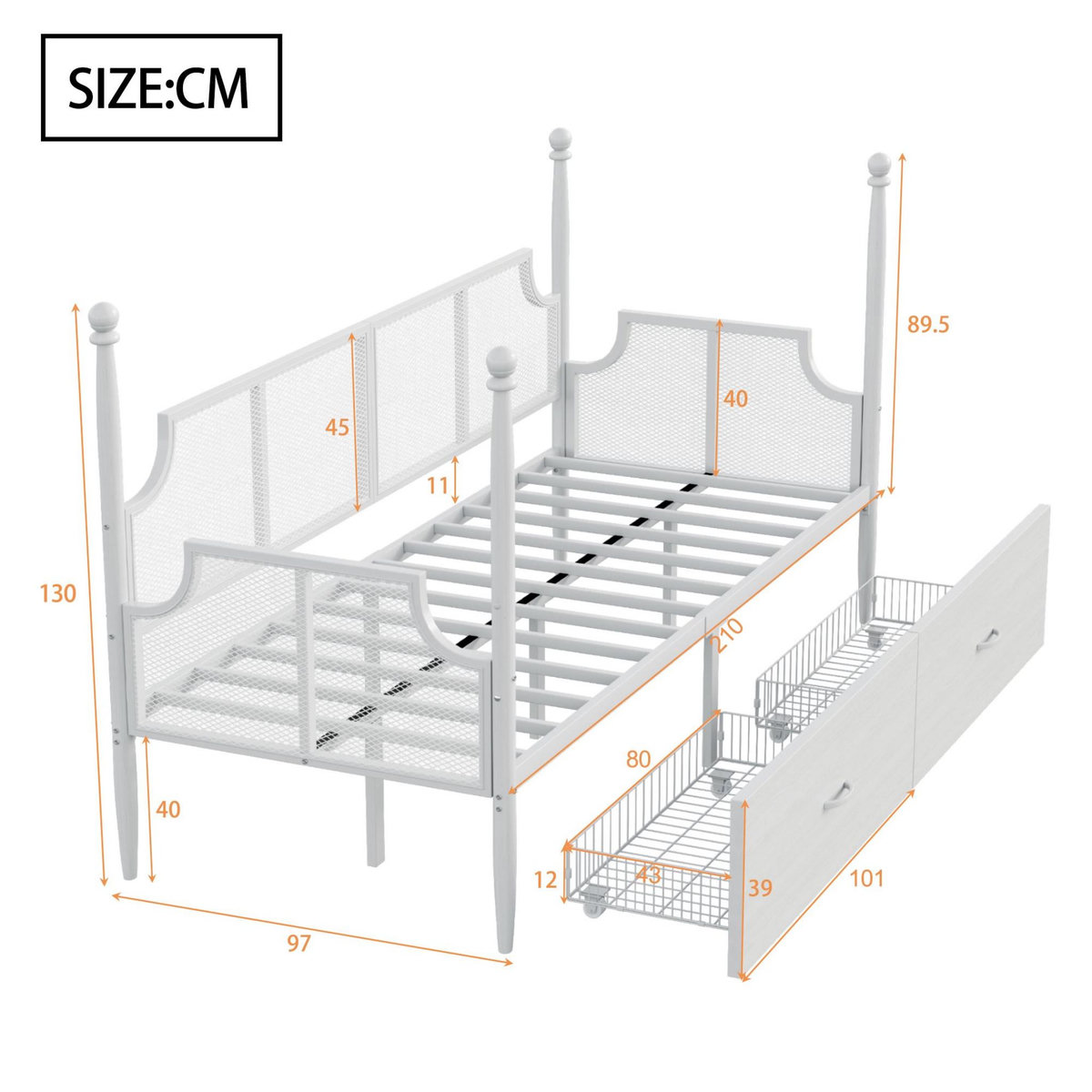 MERAX Lit avec rangement 90x200cm