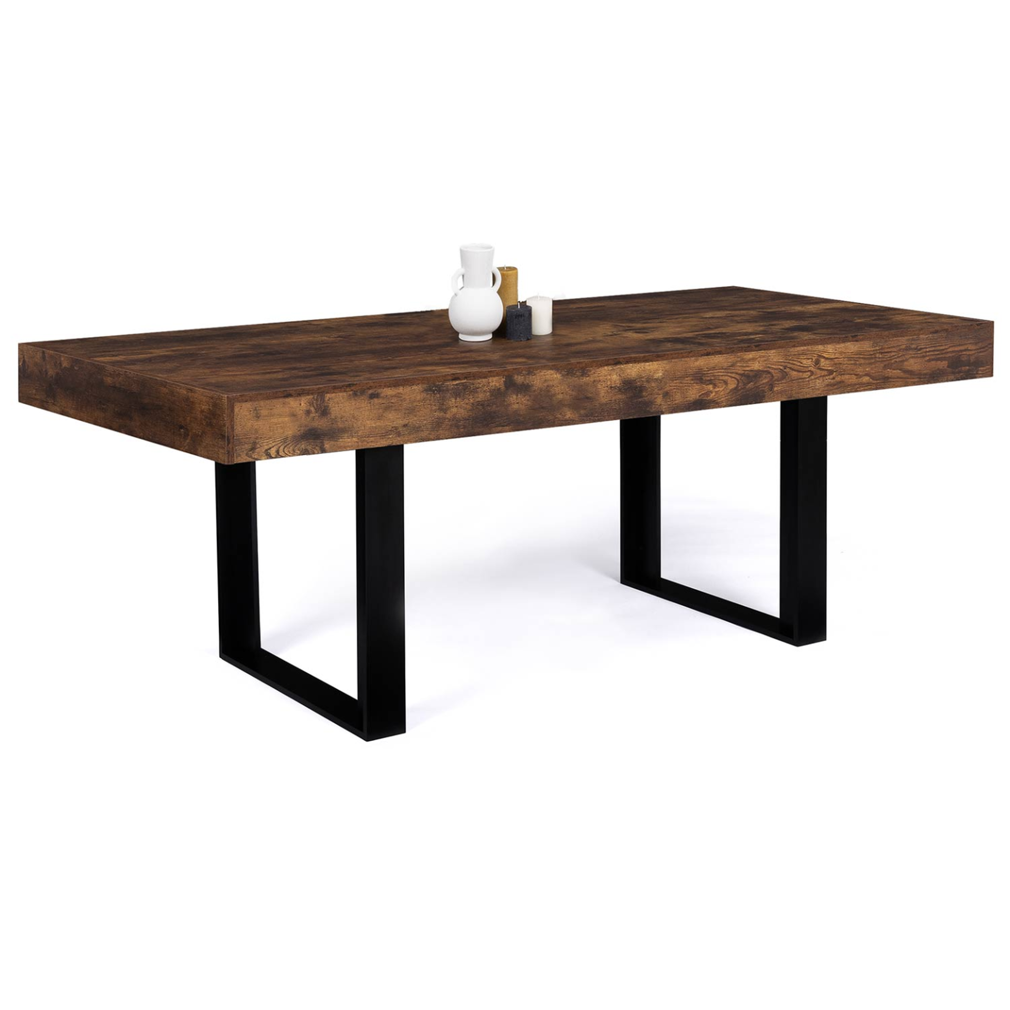 ID MARKET Table à manger rectangle phoenix 8 personnes bois effet vieilli et noir 200 cm