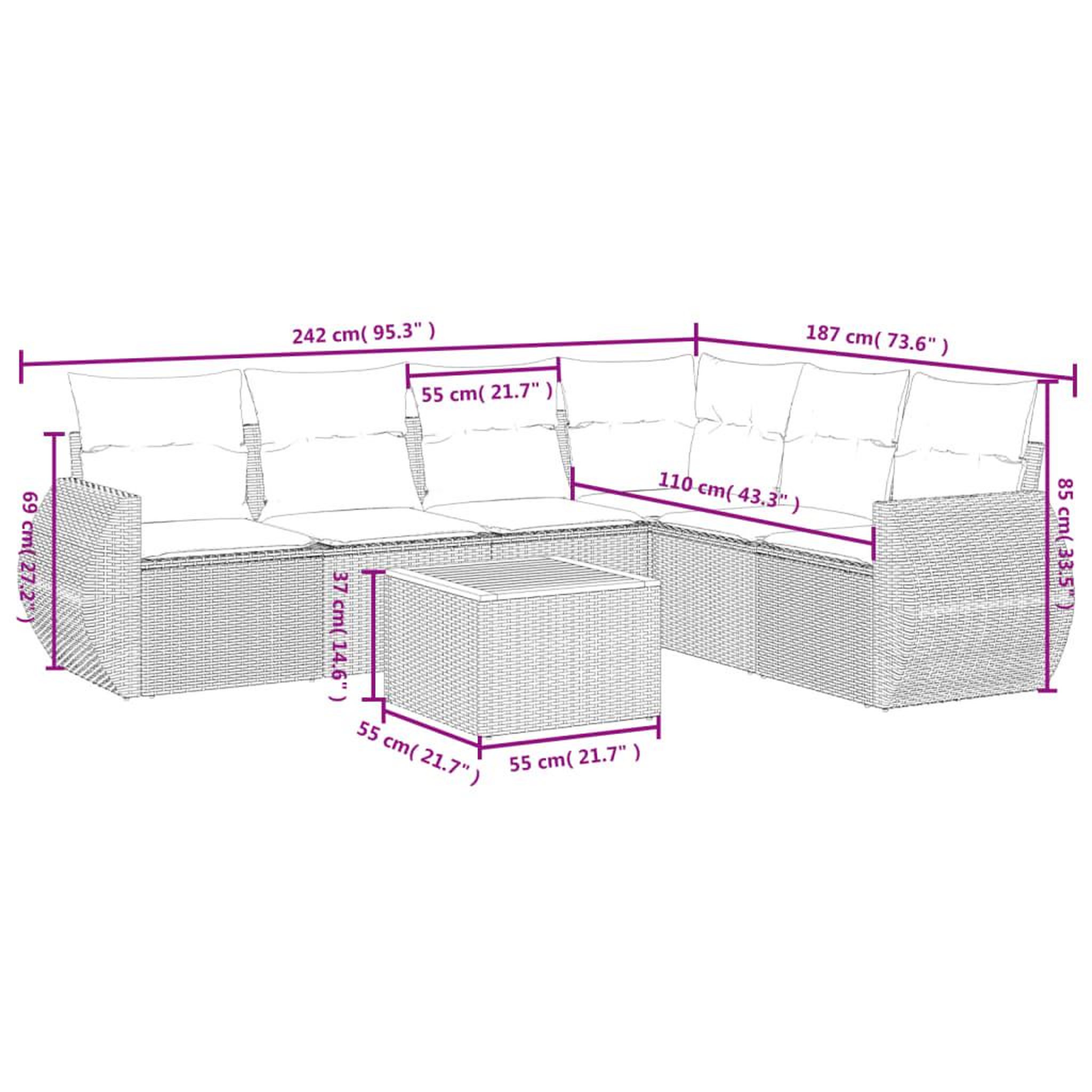 Voir la diapositive 3 : VIDAXL Salon de jardin avec coussins 7 pcs beige resine tressee