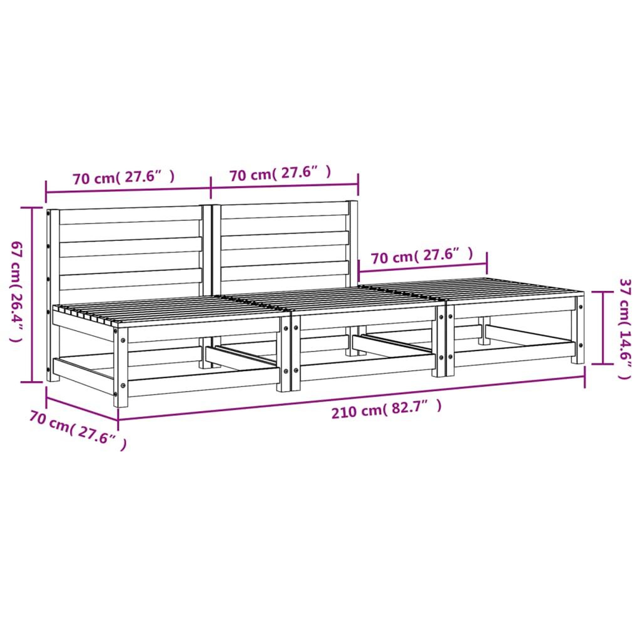 Voir la diapositive 6 : VIDAXL Canape de jardin sans accoudoirs repose-pieds bois pin massif