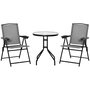 Voir la diapositive 1 : OUTSUNNY Ensemble de jardin 3 pièces 2 chaises inclinables multi-positions pliables + table ronde verre trempé métal époxy textilène gris