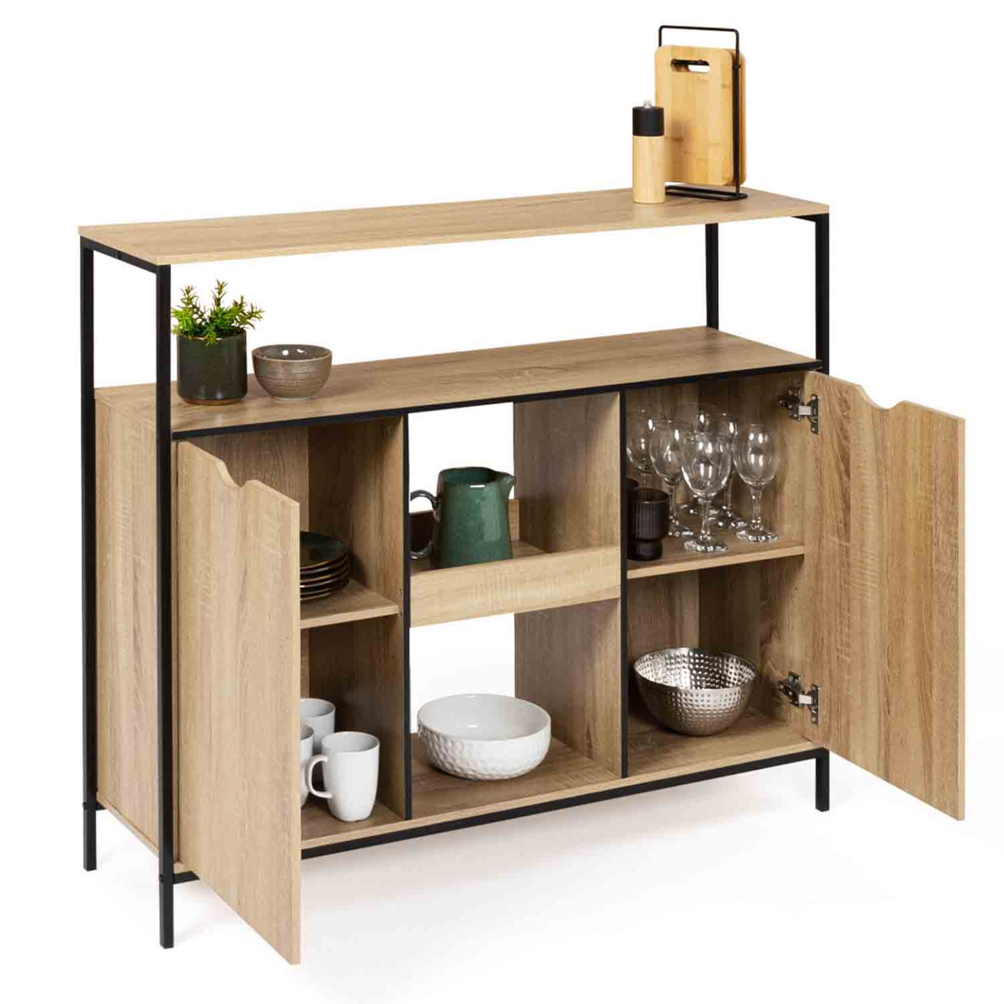 ID MARKET Meuble de bar avec portes et étagères DETROIT design industriel