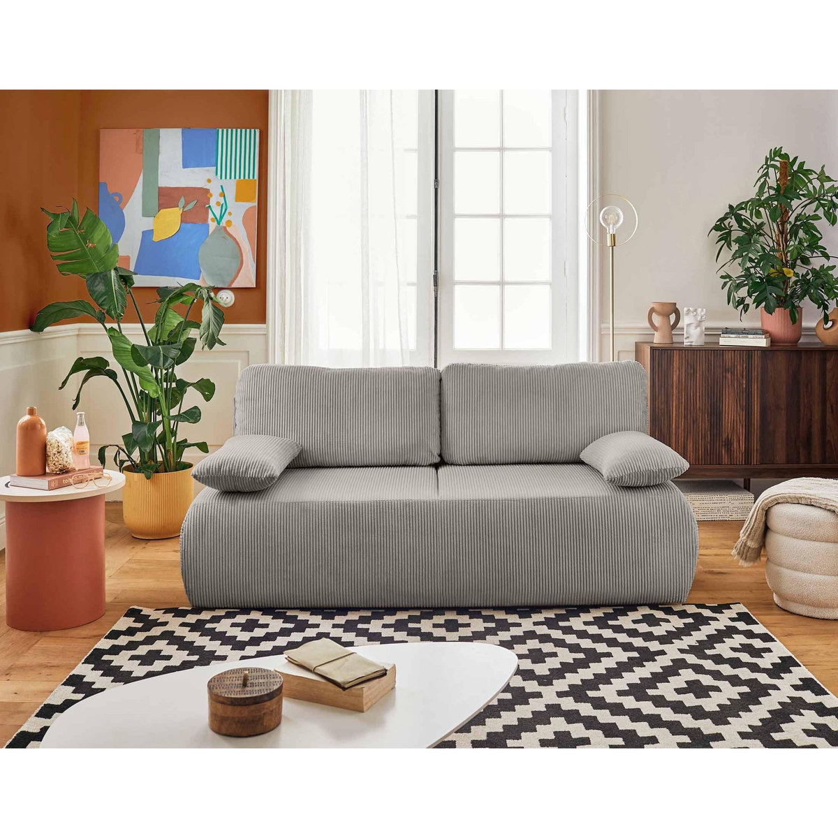 BEST MOBILIER Loutro - canapé 3 places - convertible avec coffre - en velours côtelé